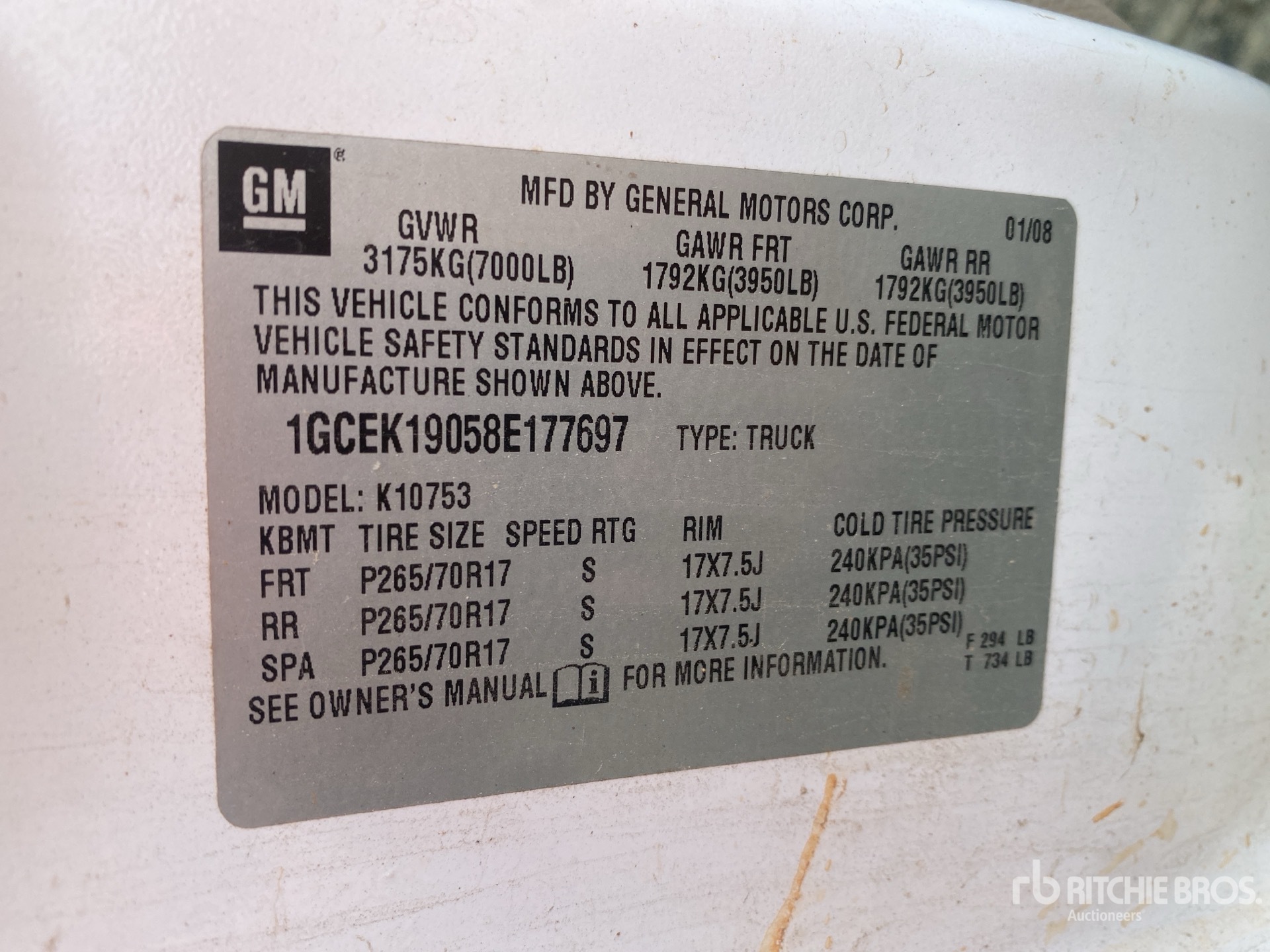 General Appearance with Serial Number / VIN