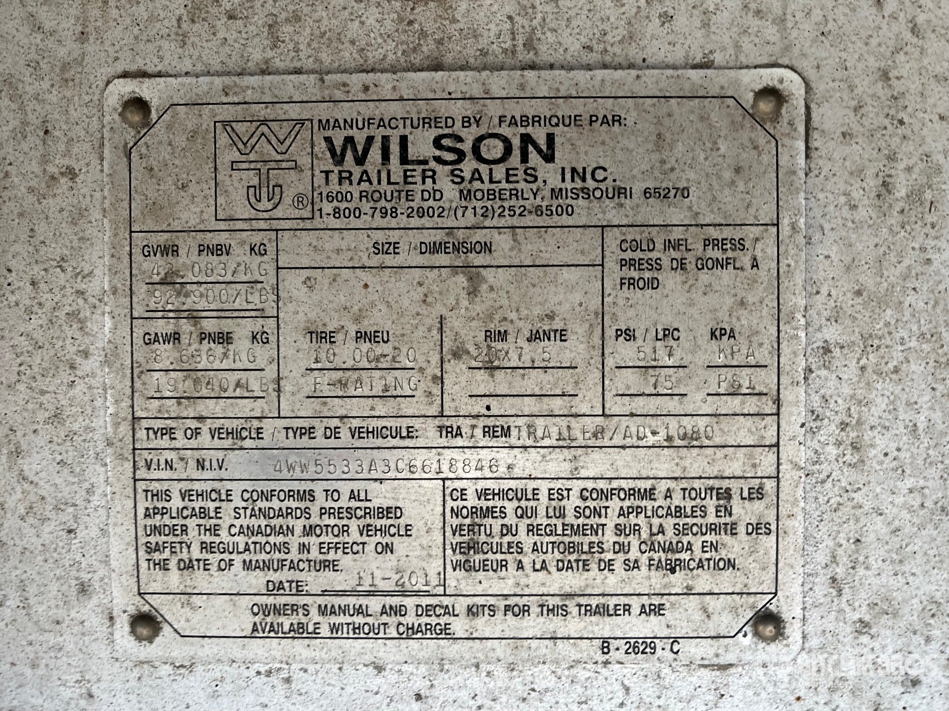 General Appearance with Serial Number / VIN