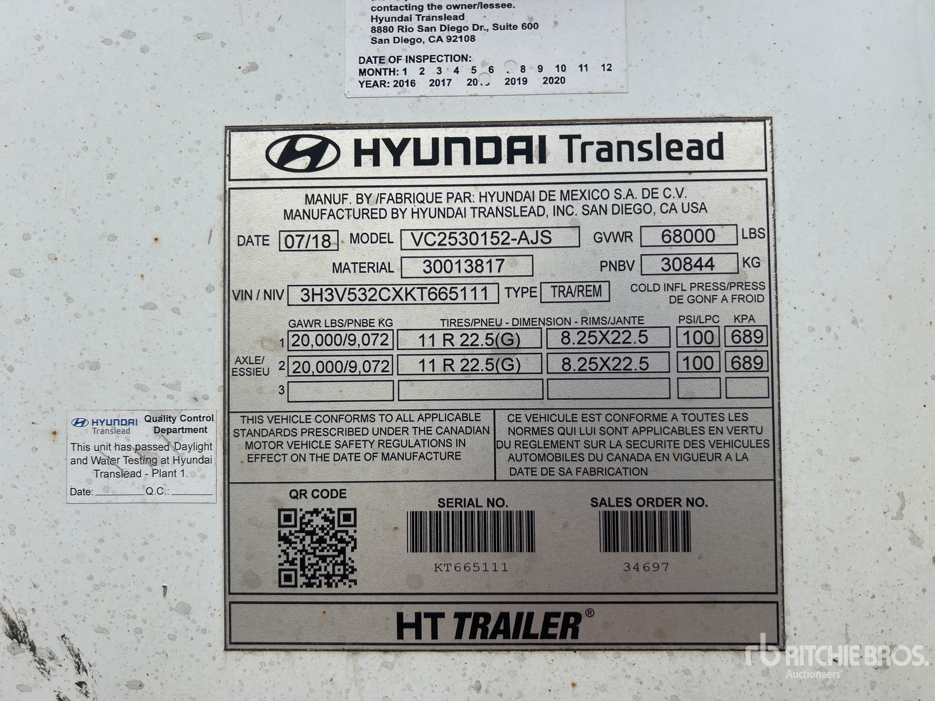 General Appearance with Serial Number / VIN