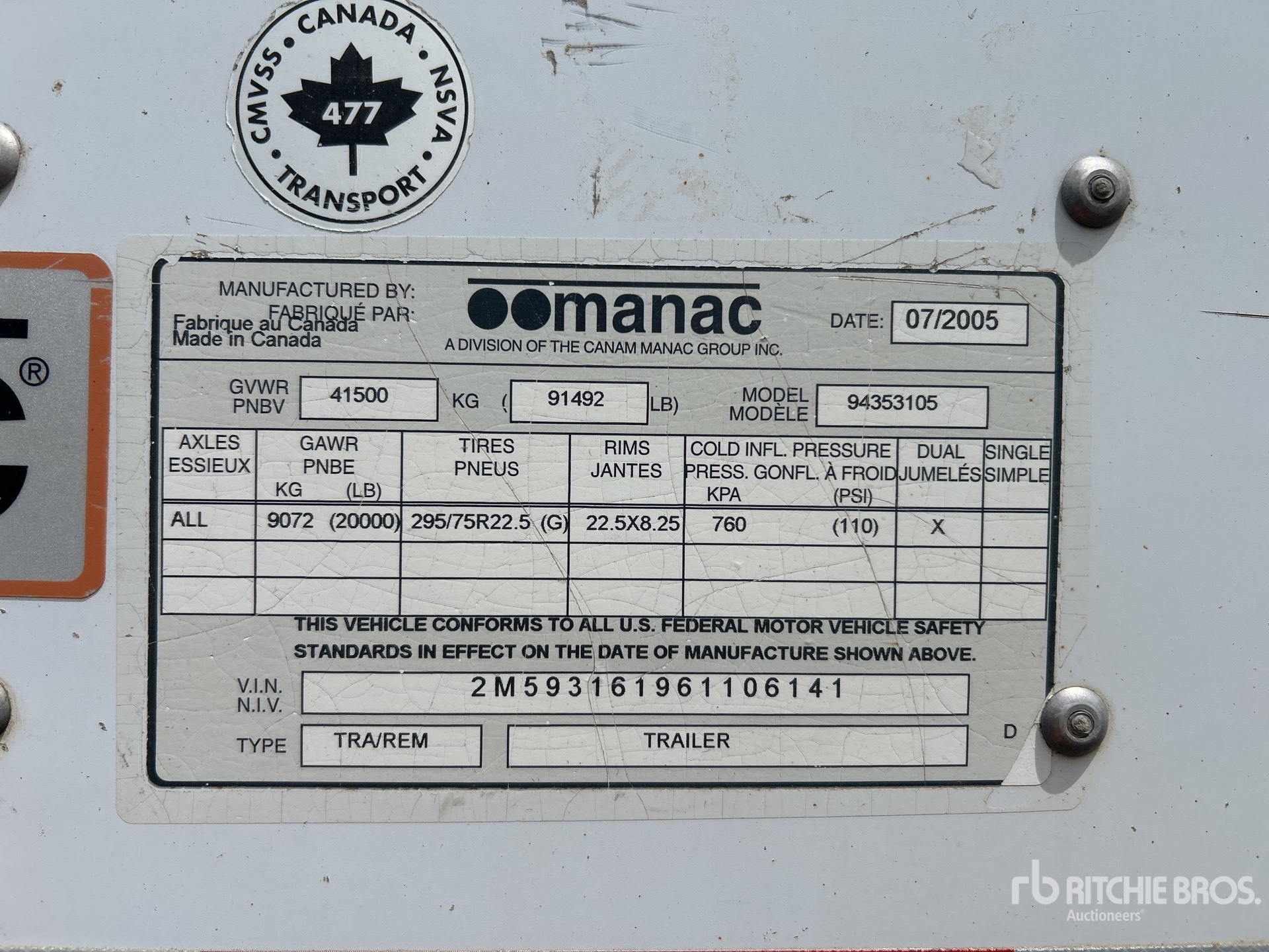 General Appearance with Serial Number / VIN