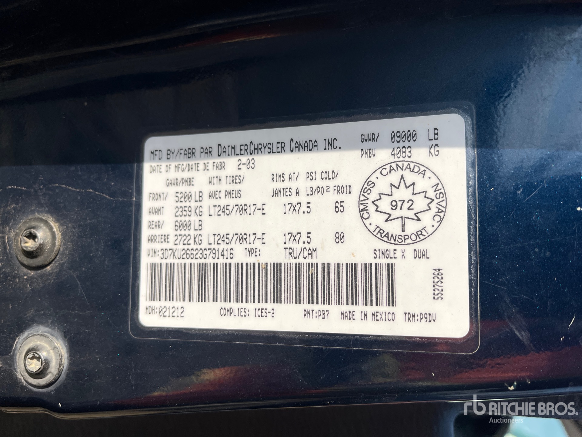 General Appearance with Serial Number / VIN