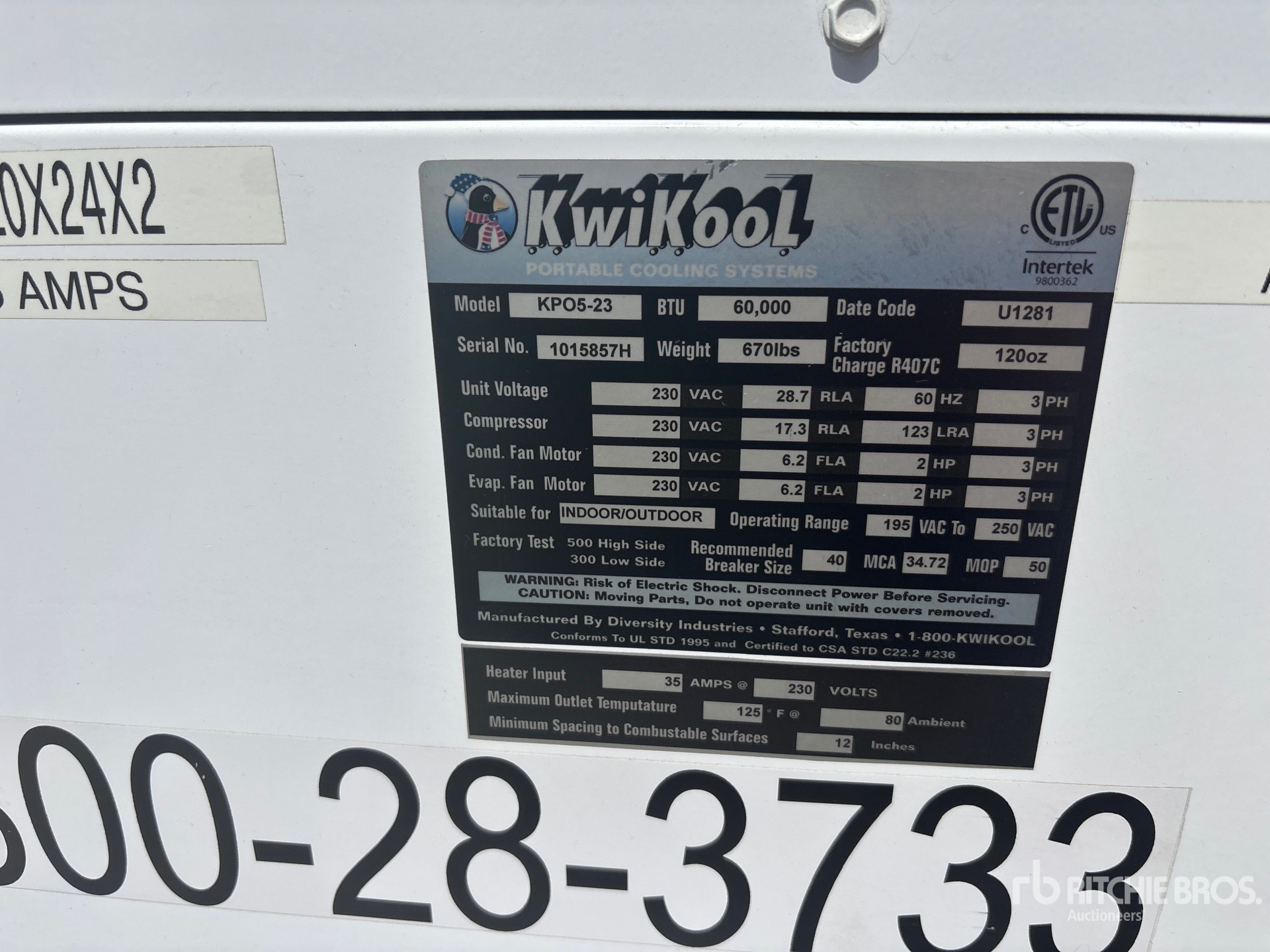 General Appearance with Serial Number / VIN