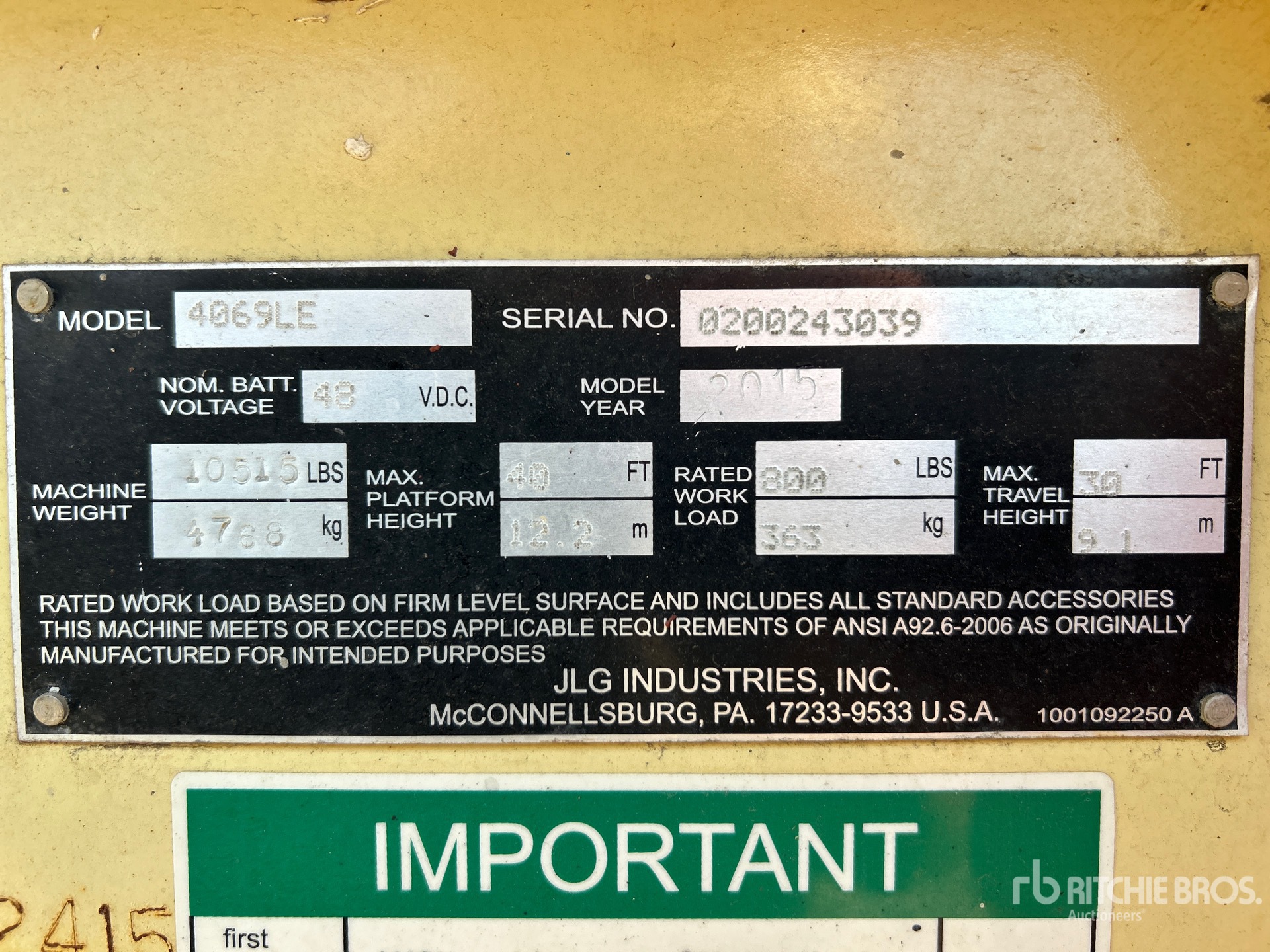 General Appearance with Serial Number / VIN