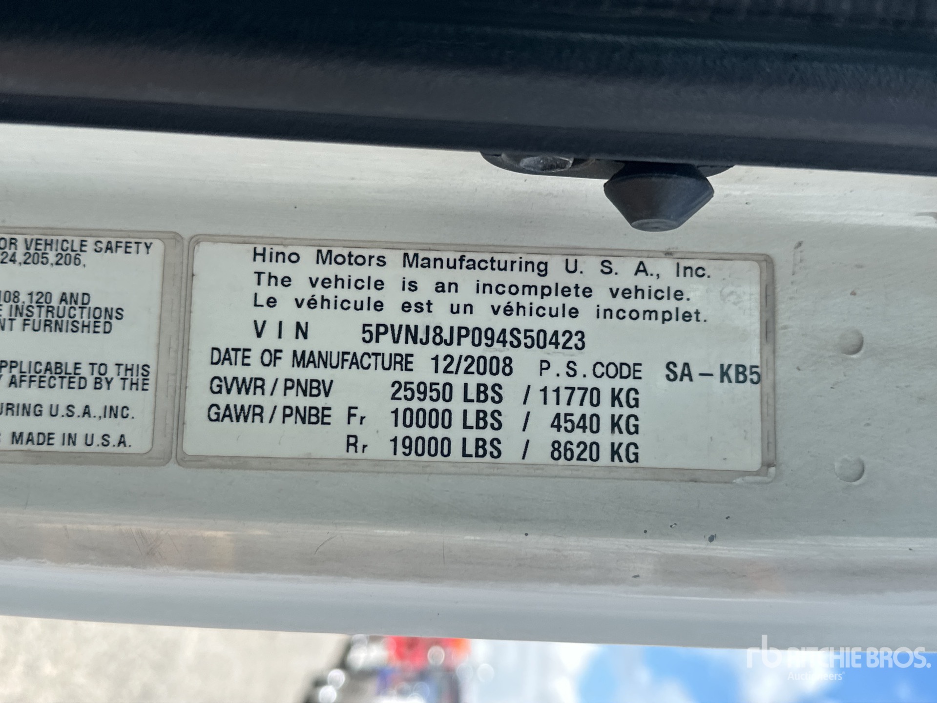 General Appearance with Serial Number / VIN