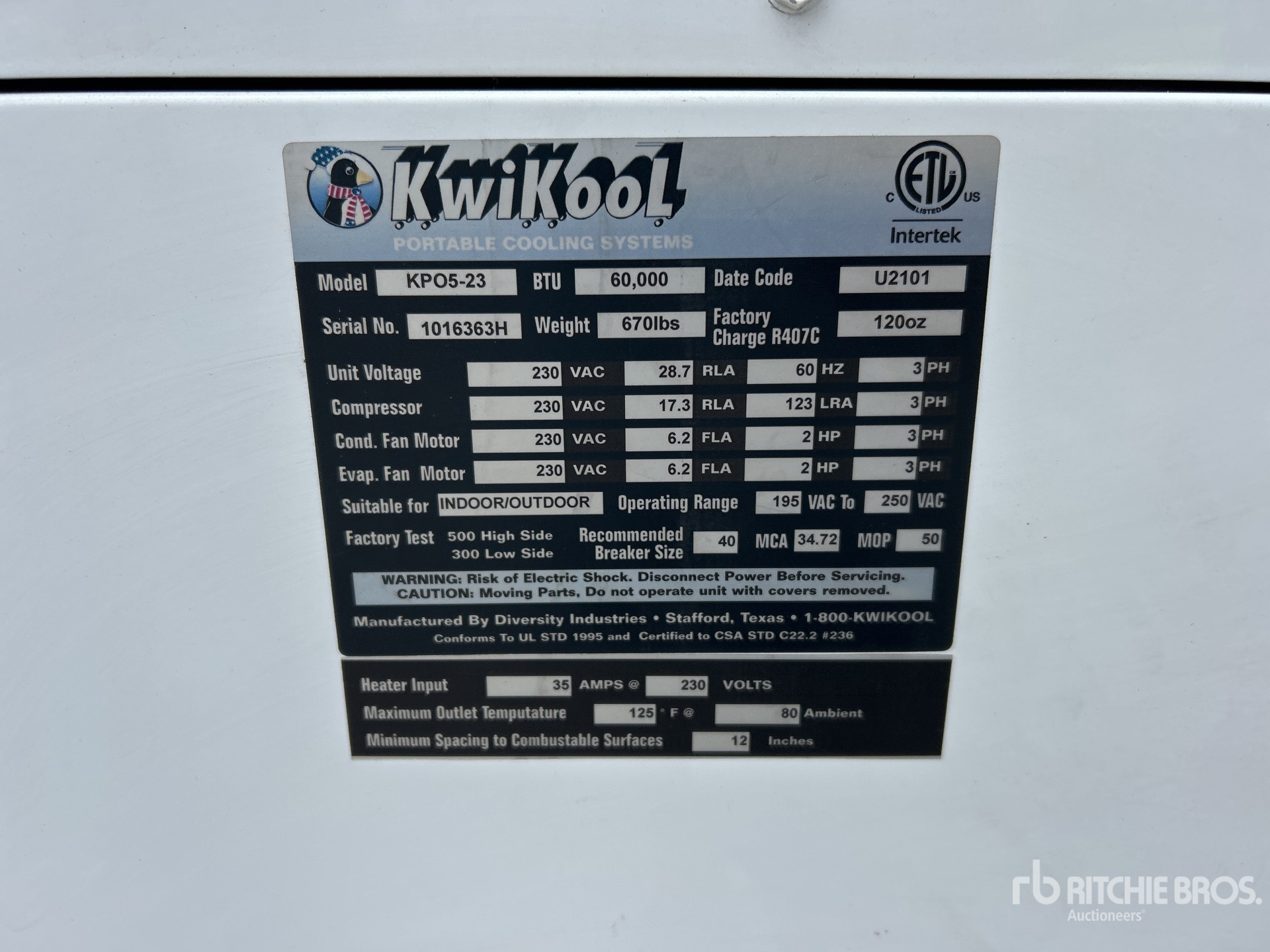 General Appearance with Serial Number / VIN