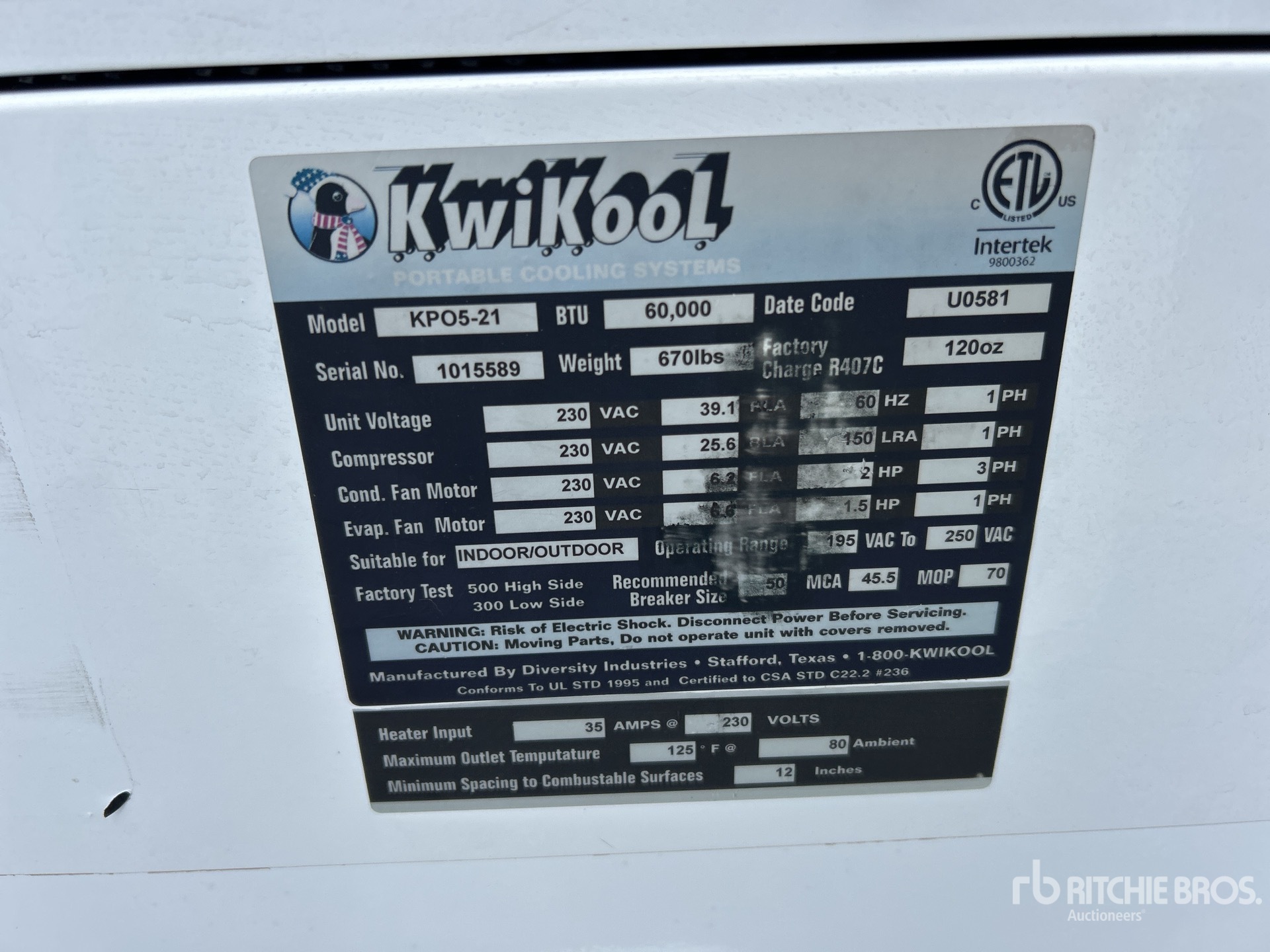 General Appearance with Serial Number / VIN