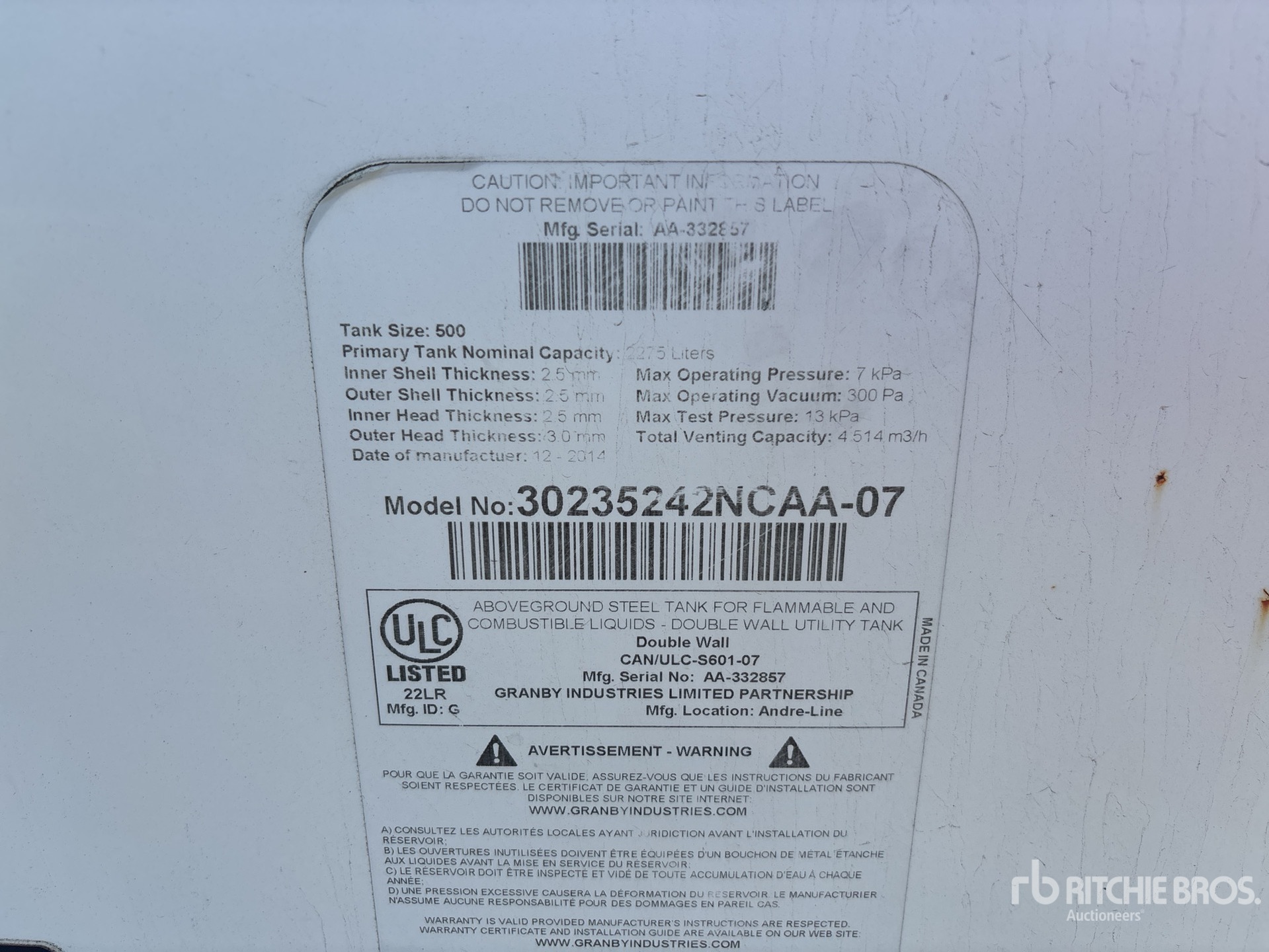 General Appearance with Serial Number / VIN