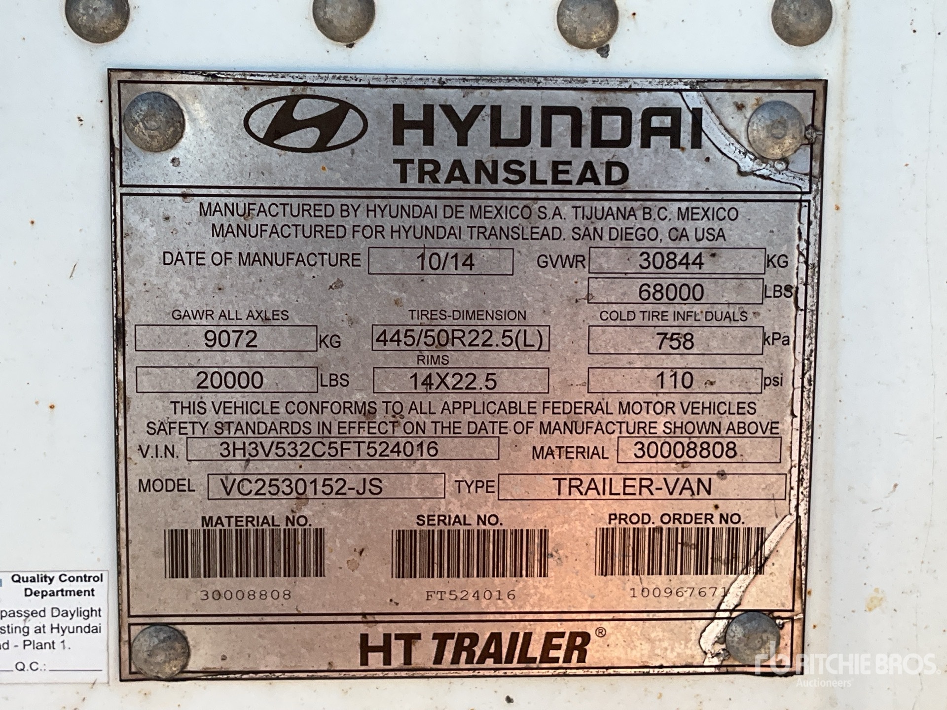 General Appearance with Serial Number / VIN