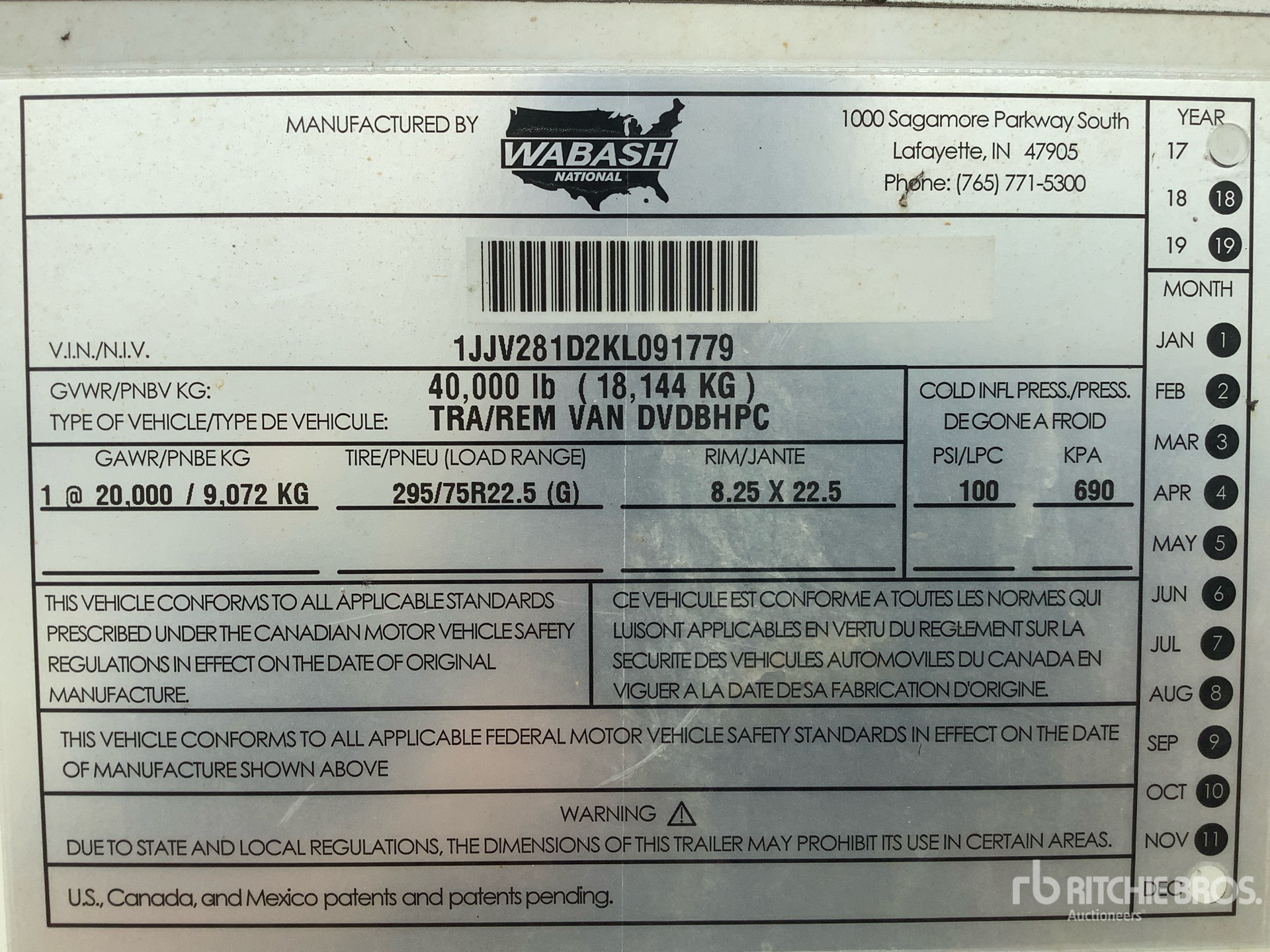 General Appearance with Serial Number / VIN