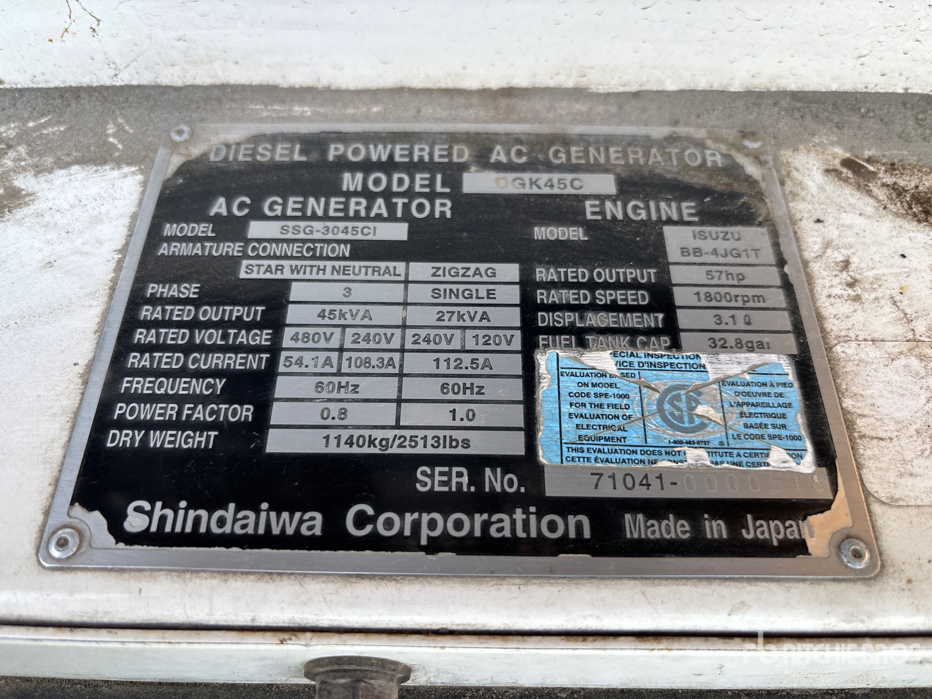 General Appearance with Unit Serial Number