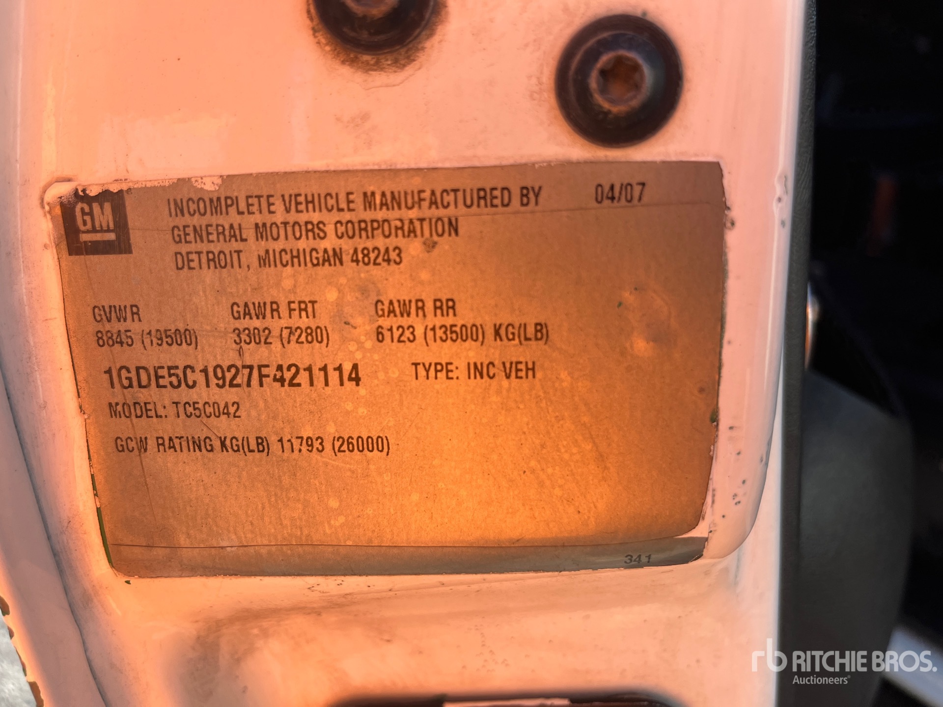 General Appearance with Serial Number / VIN