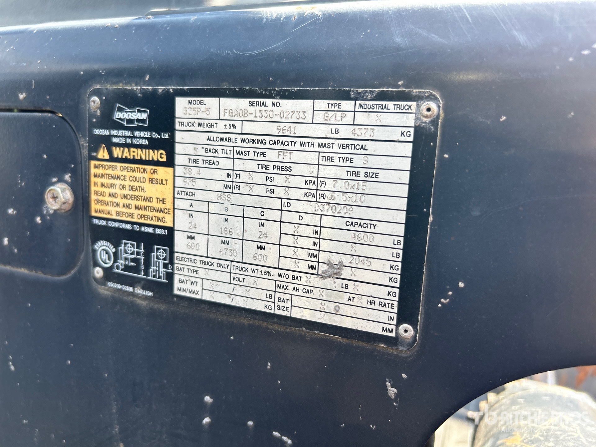 General Appearance with Serial Number / VIN