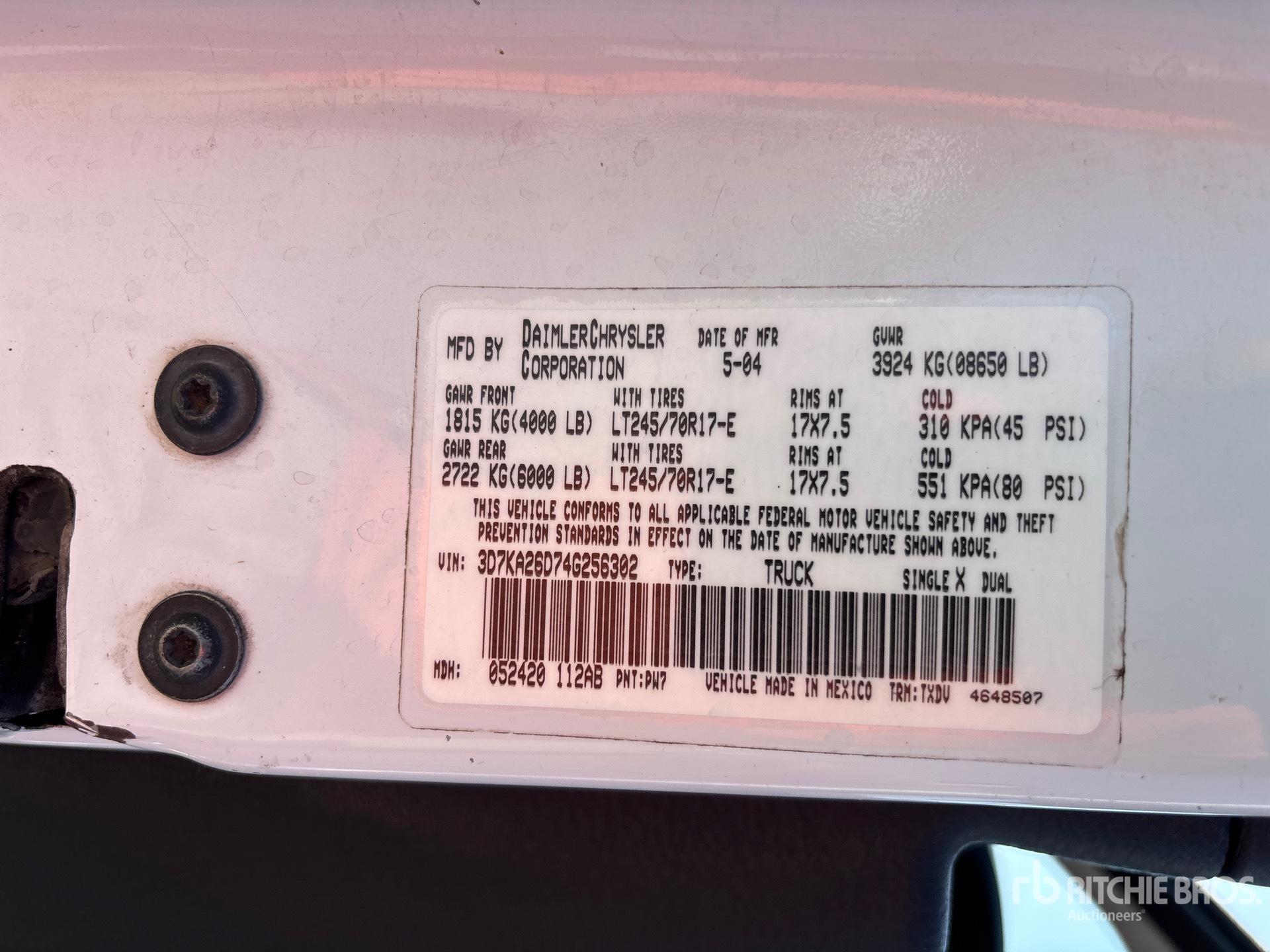 General Appearance with Serial Number / VIN