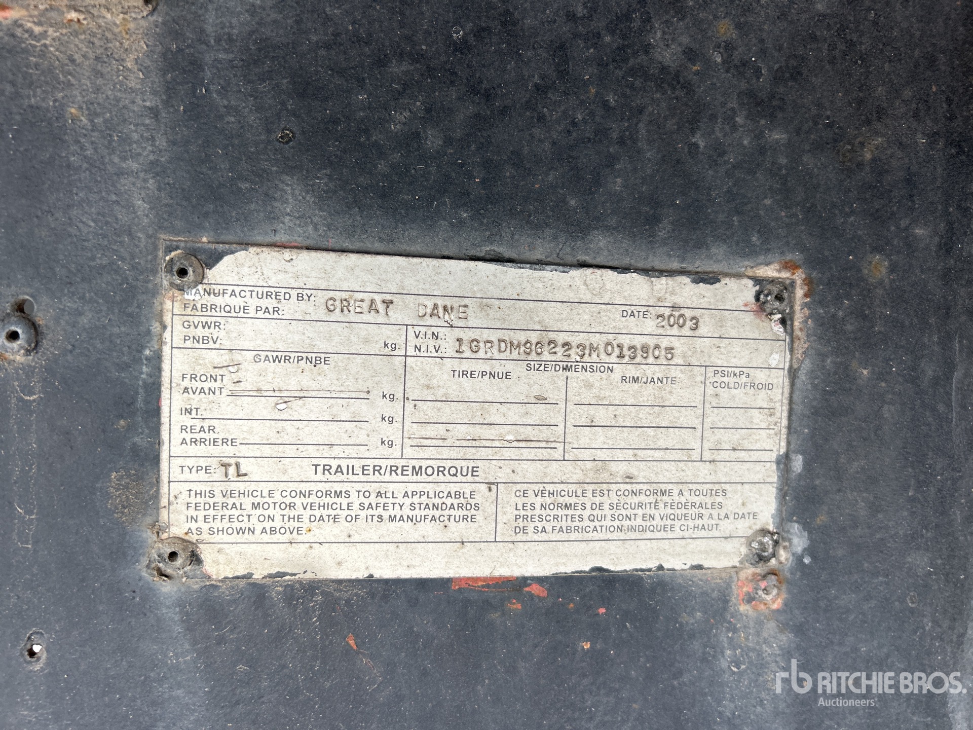 General Appearance with Serial Number / VIN