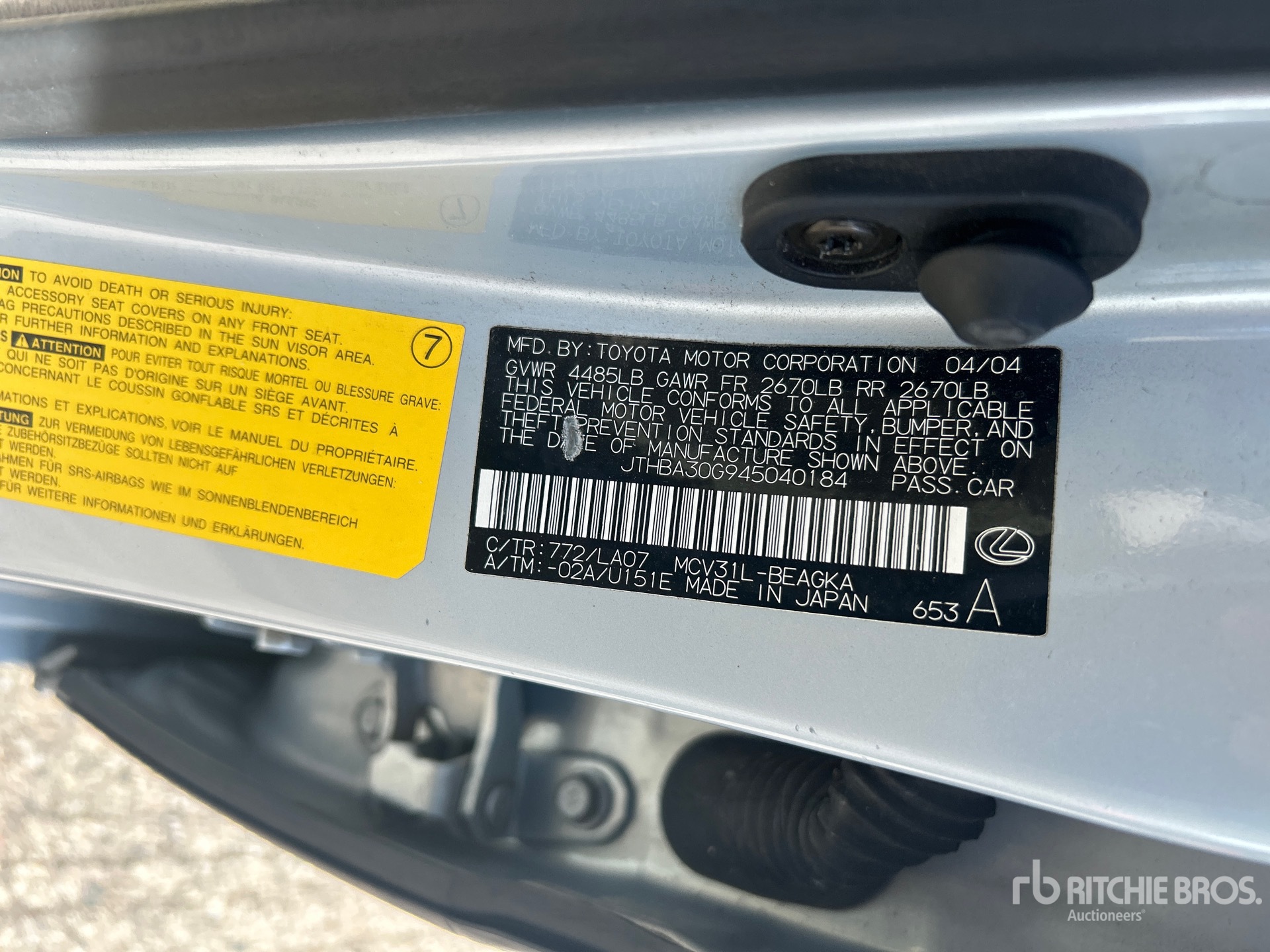General Appearance with Serial Number / VIN