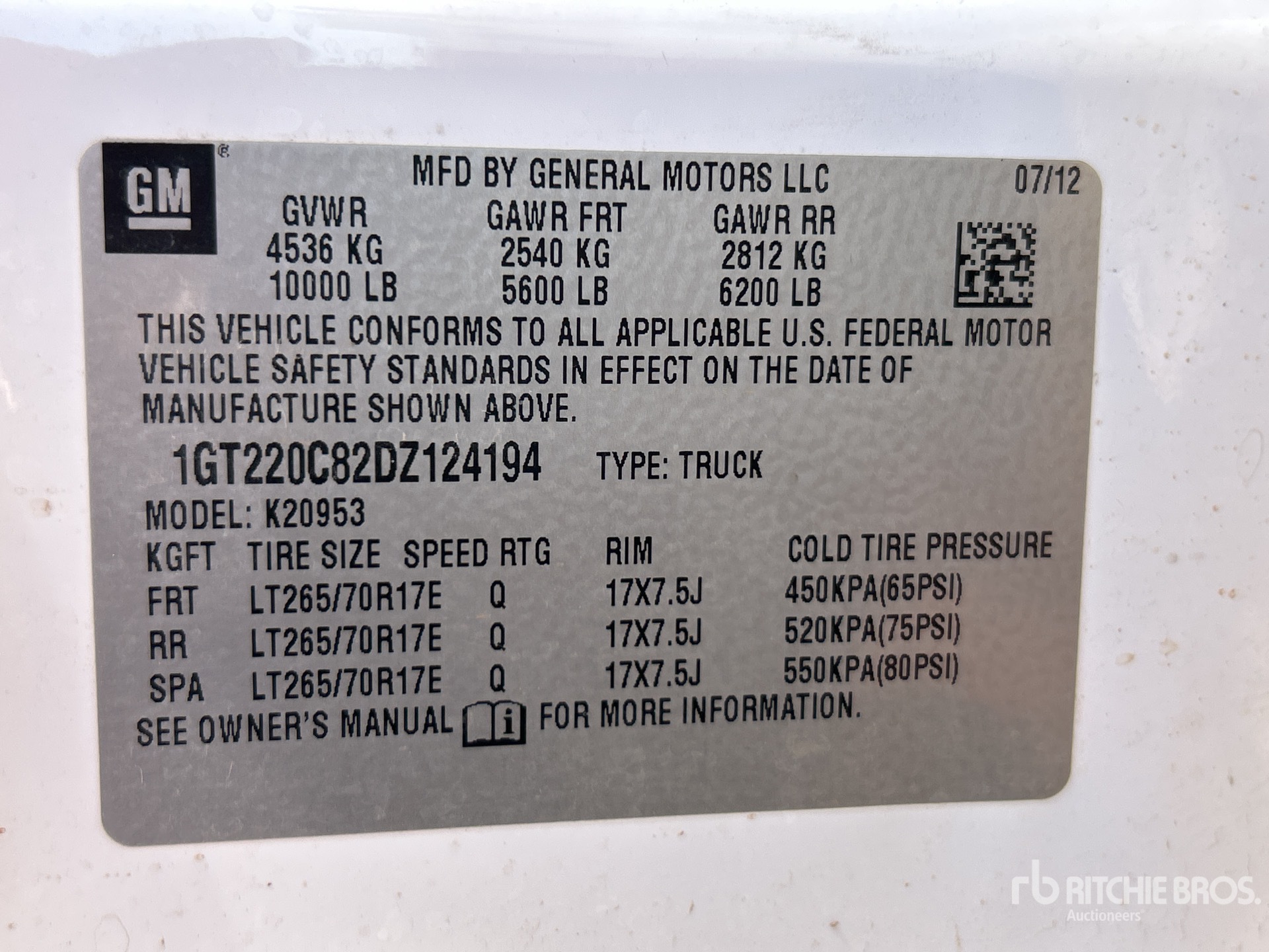 General Appearance with Serial Number / VIN