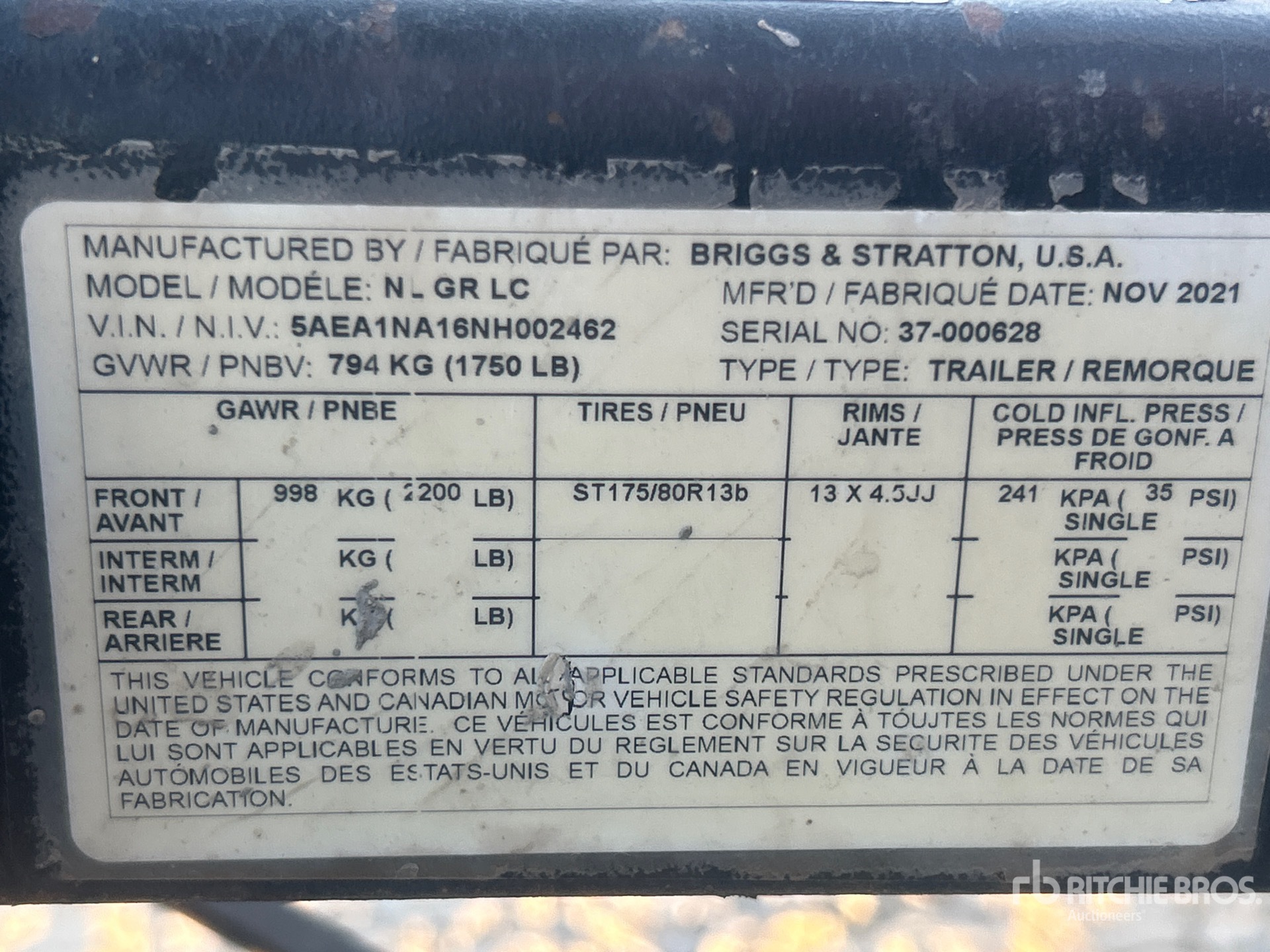General Appearance with Serial Number / VIN