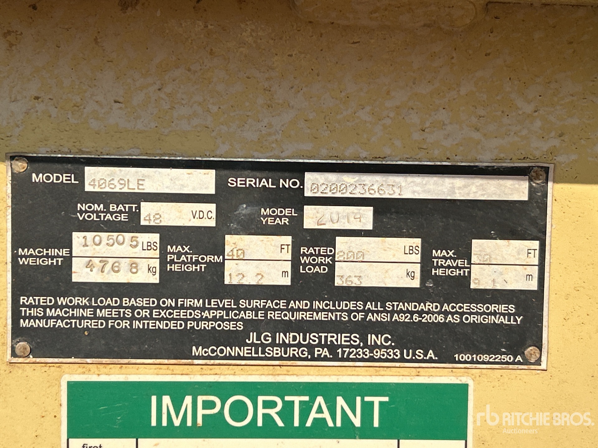 General Appearance with Serial Number / VIN