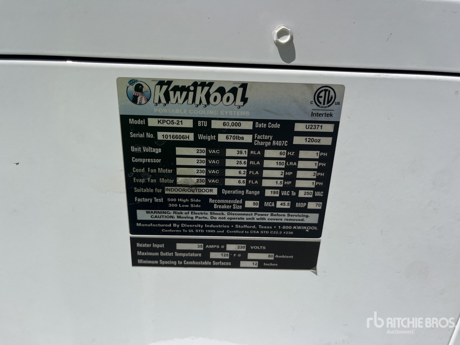 General Appearance with Serial Number / VIN