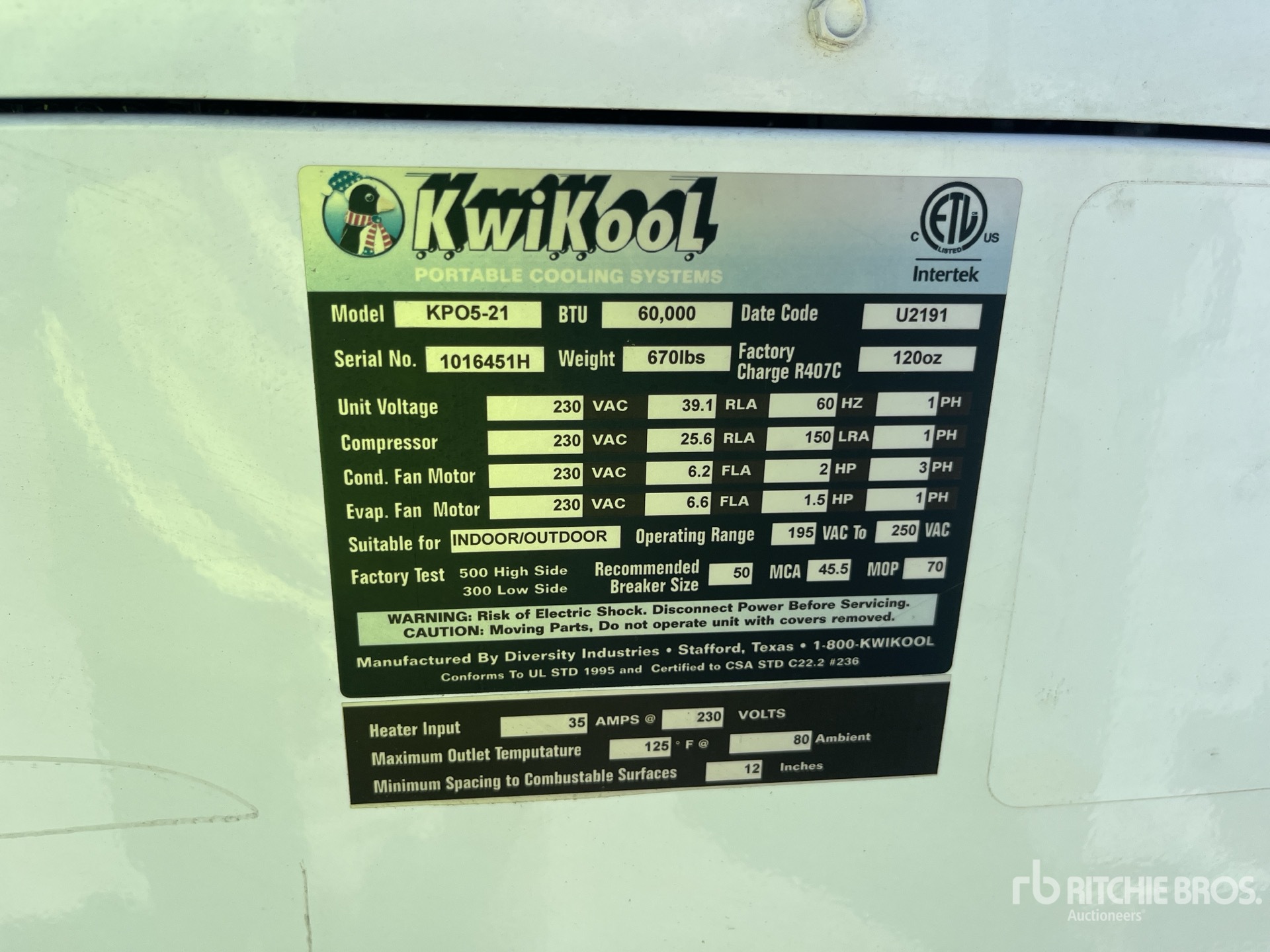 General Appearance with Serial Number / VIN
