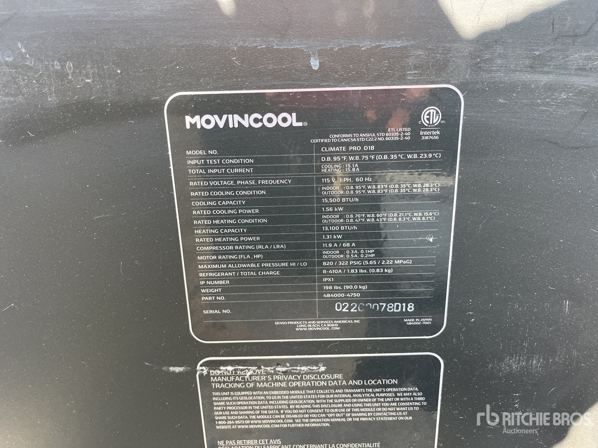 General Appearance with Serial Number / VIN