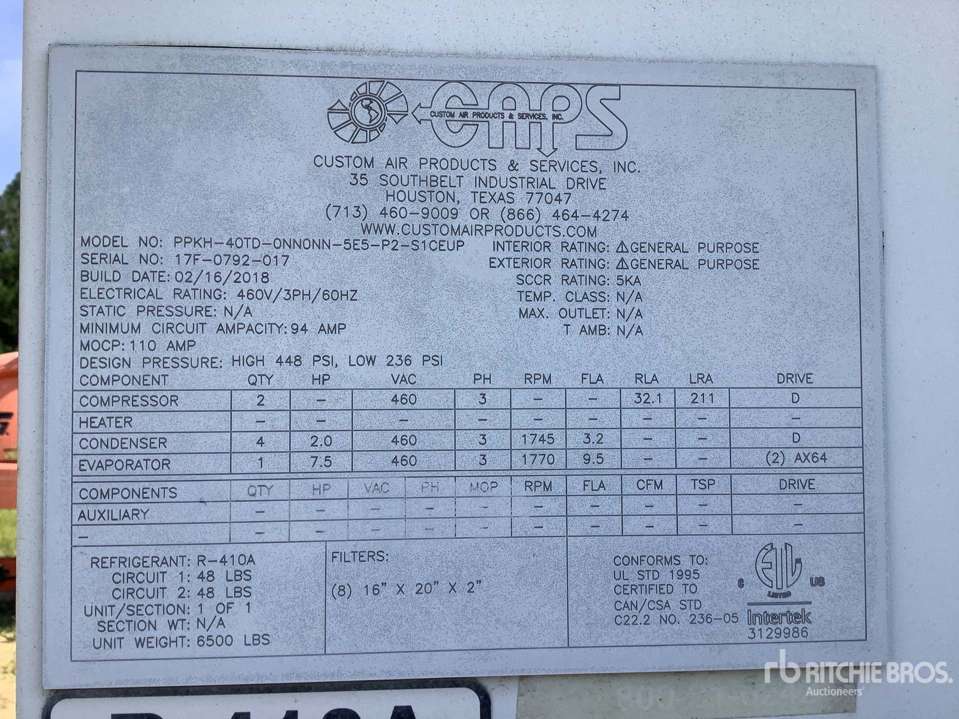 General Appearance with Serial Number / VIN