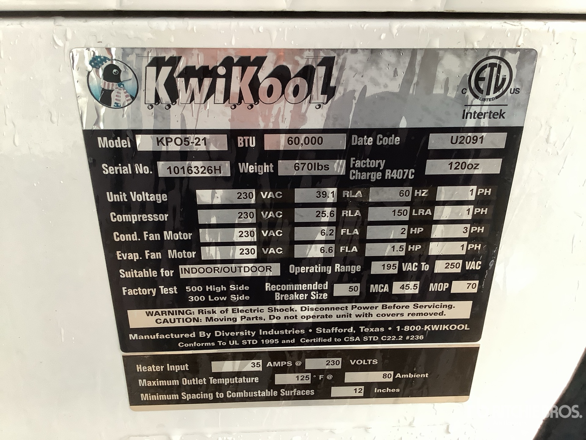 General Appearance with Serial Number / VIN