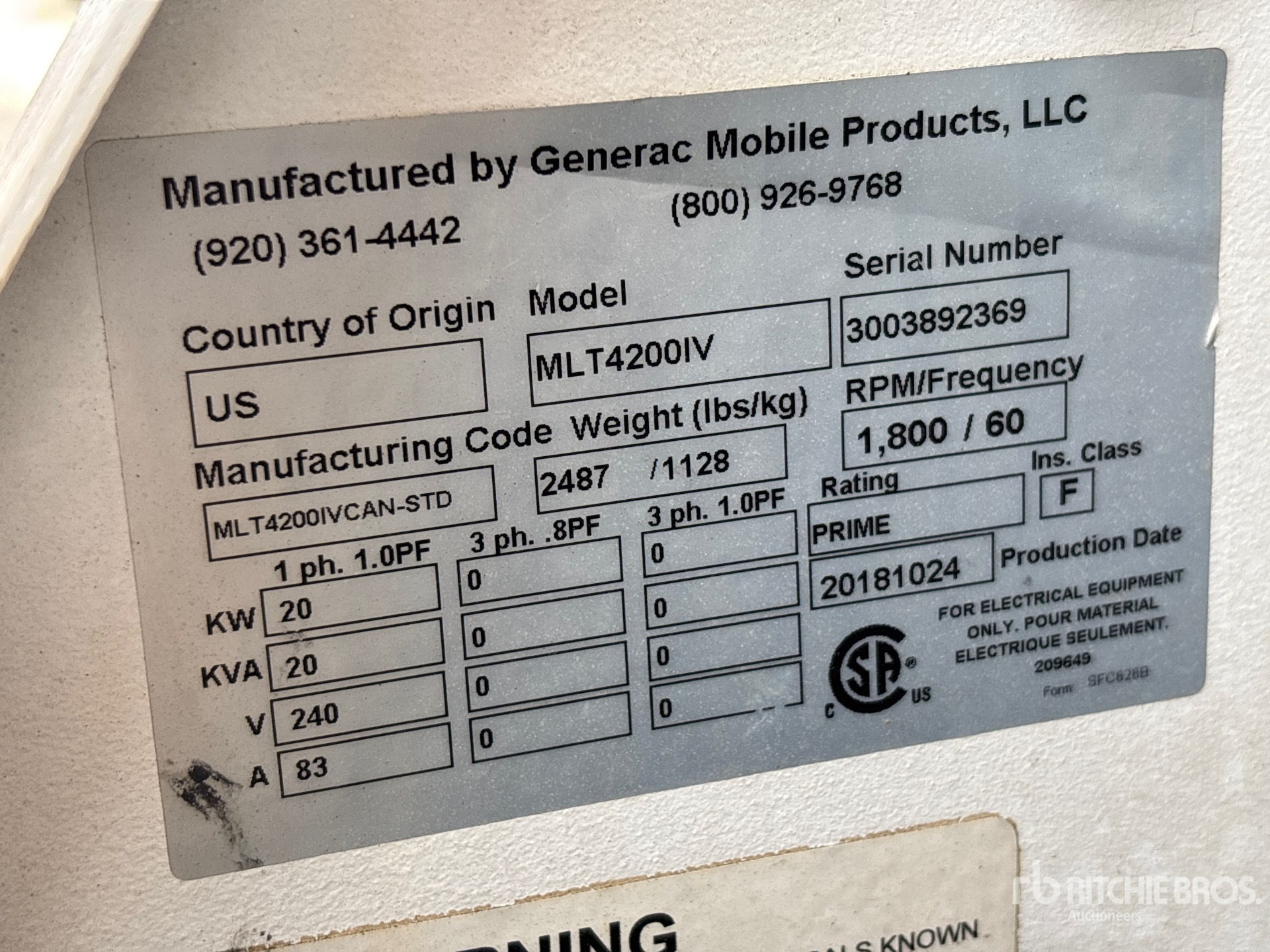 General Appearance with Unit Serial Number