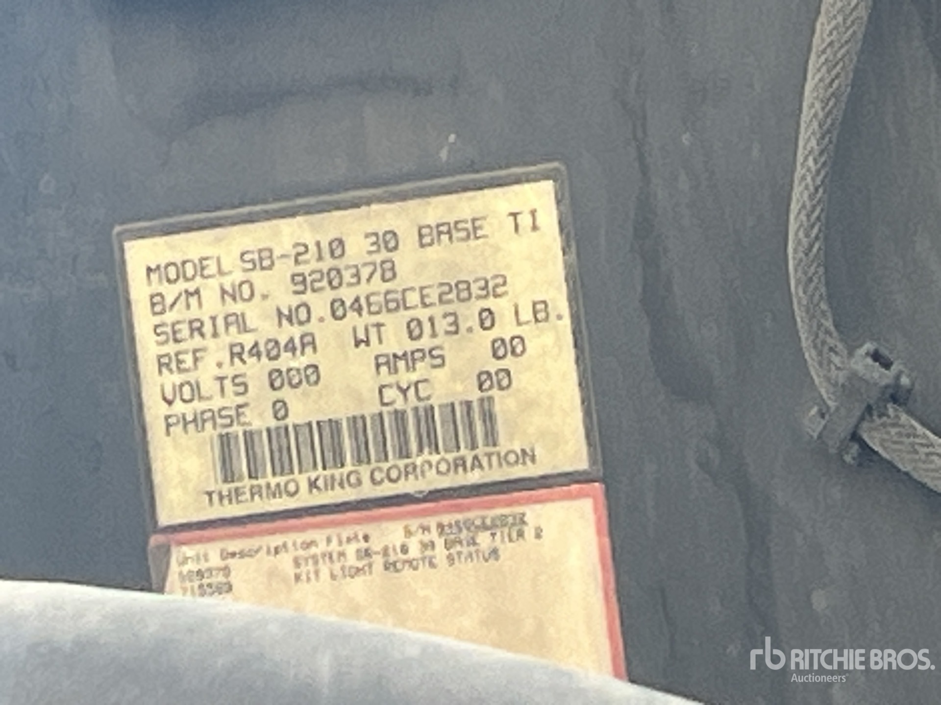 General Appearance with Refrigeration Unit Serial Number