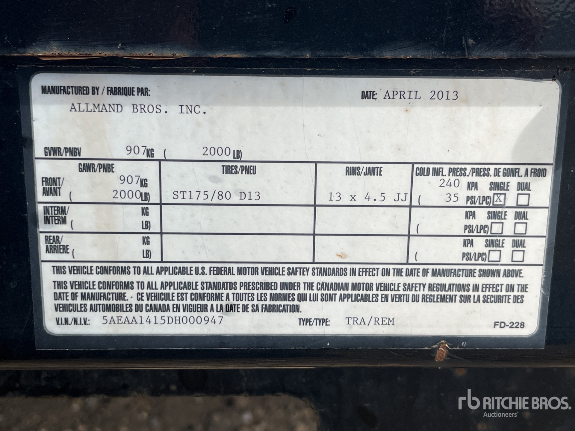 General Appearance with Serial Number / VIN