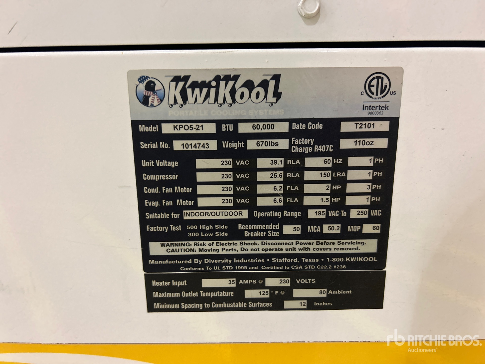 General Appearance with Serial Number / VIN