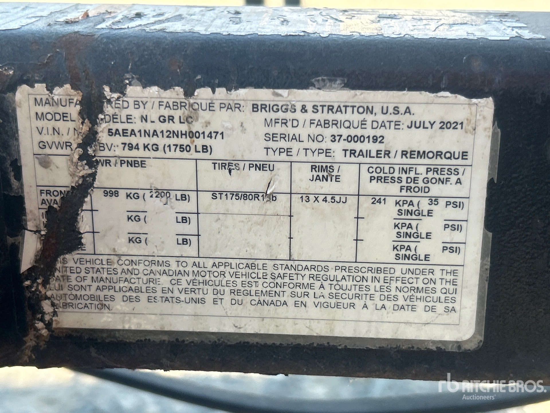General Appearance with Serial Number / VIN