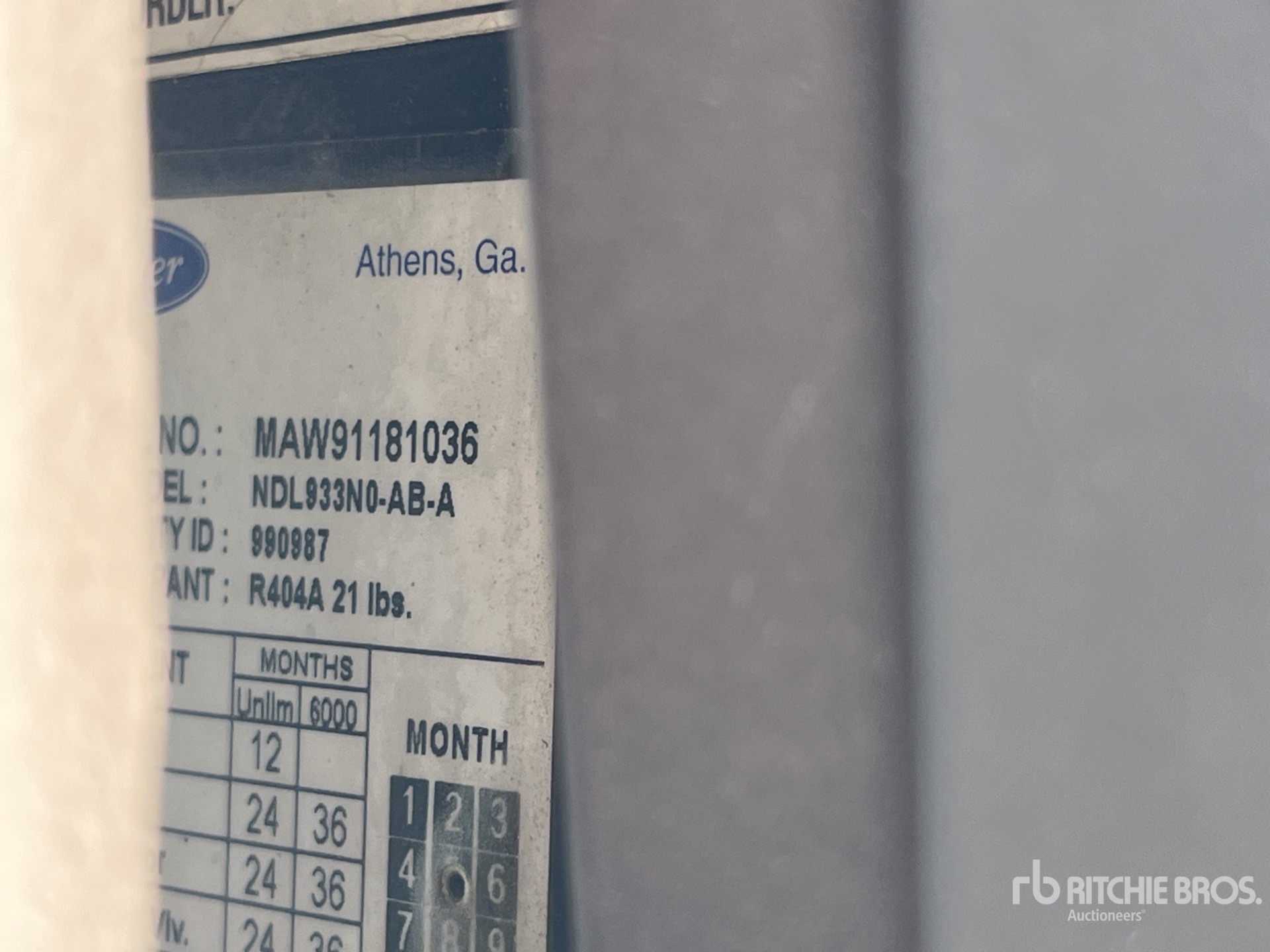 General Appearance with Refrigeration Unit Serial Number