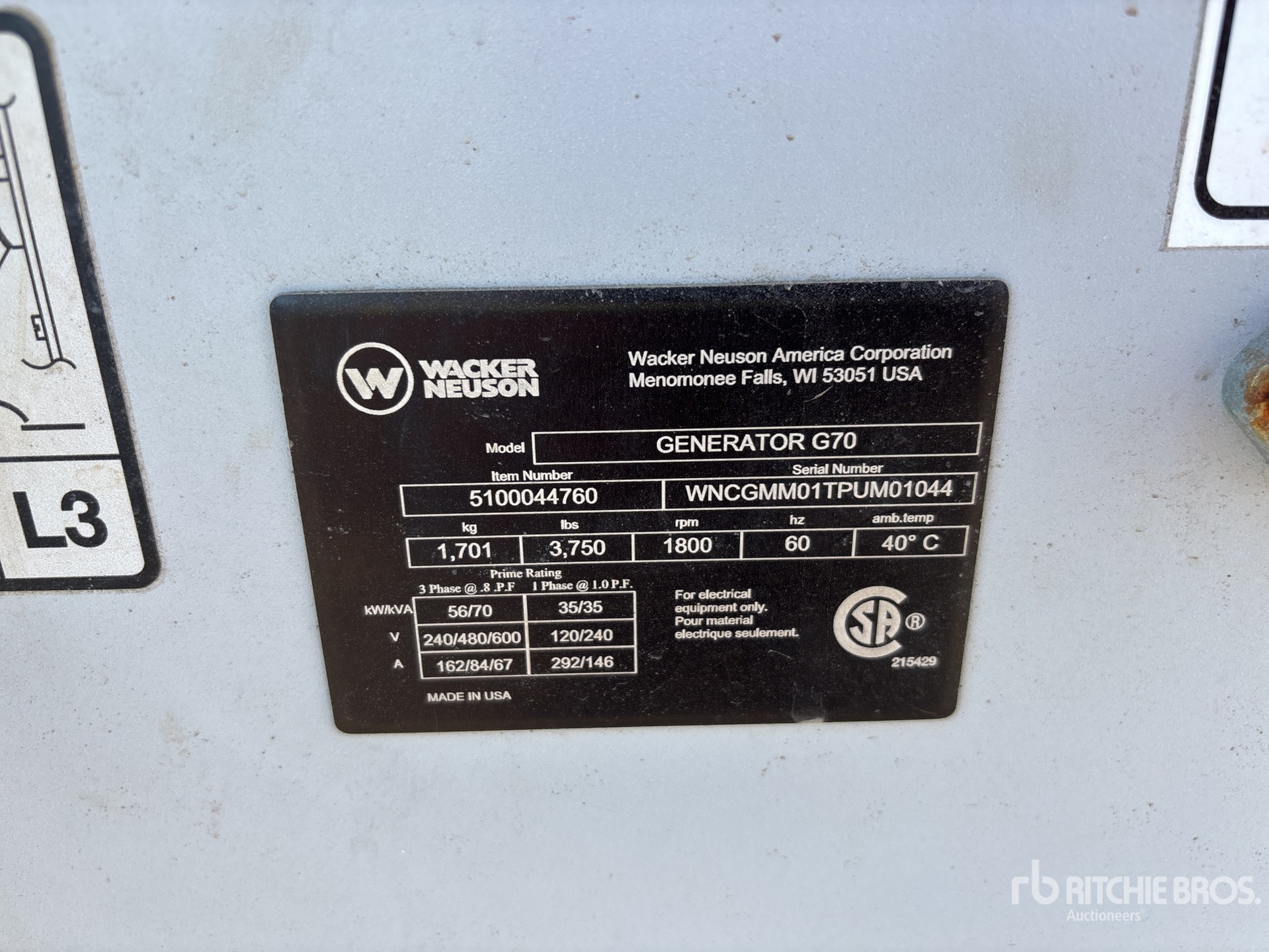 General Appearance with Serial Number / VIN