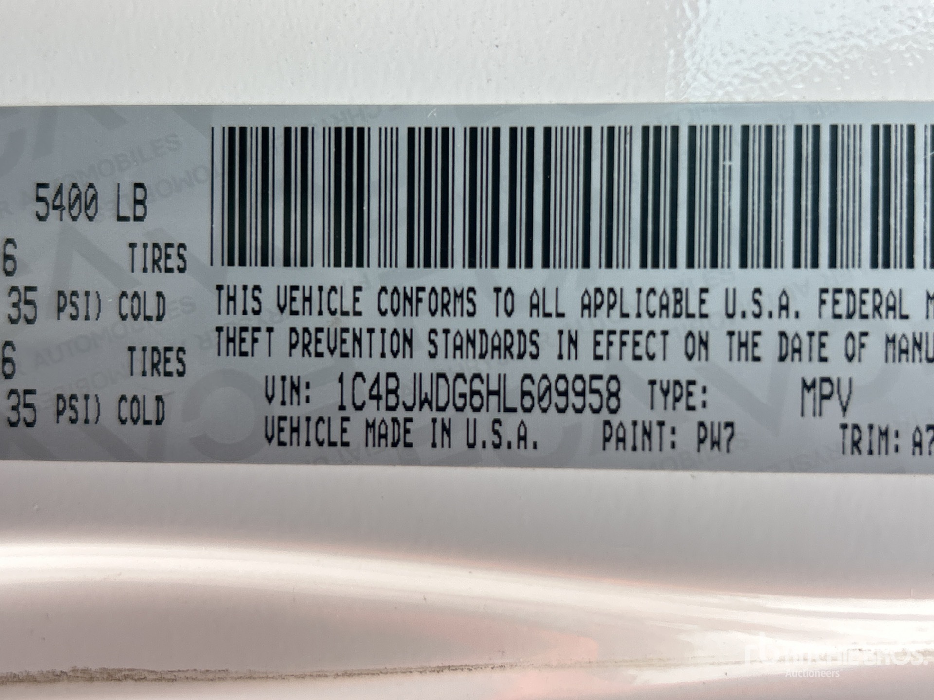 General Appearance with Serial Number / VIN