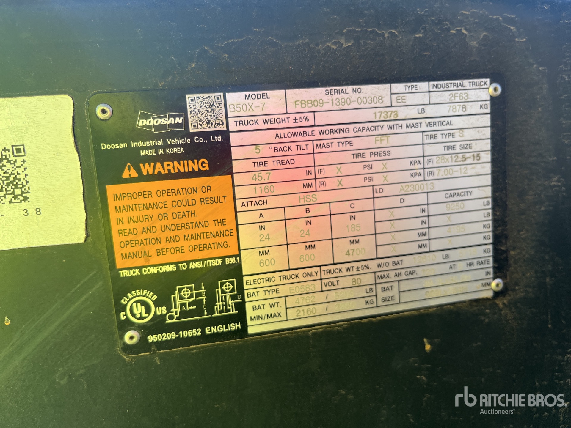 General Appearance with Serial Number / VIN