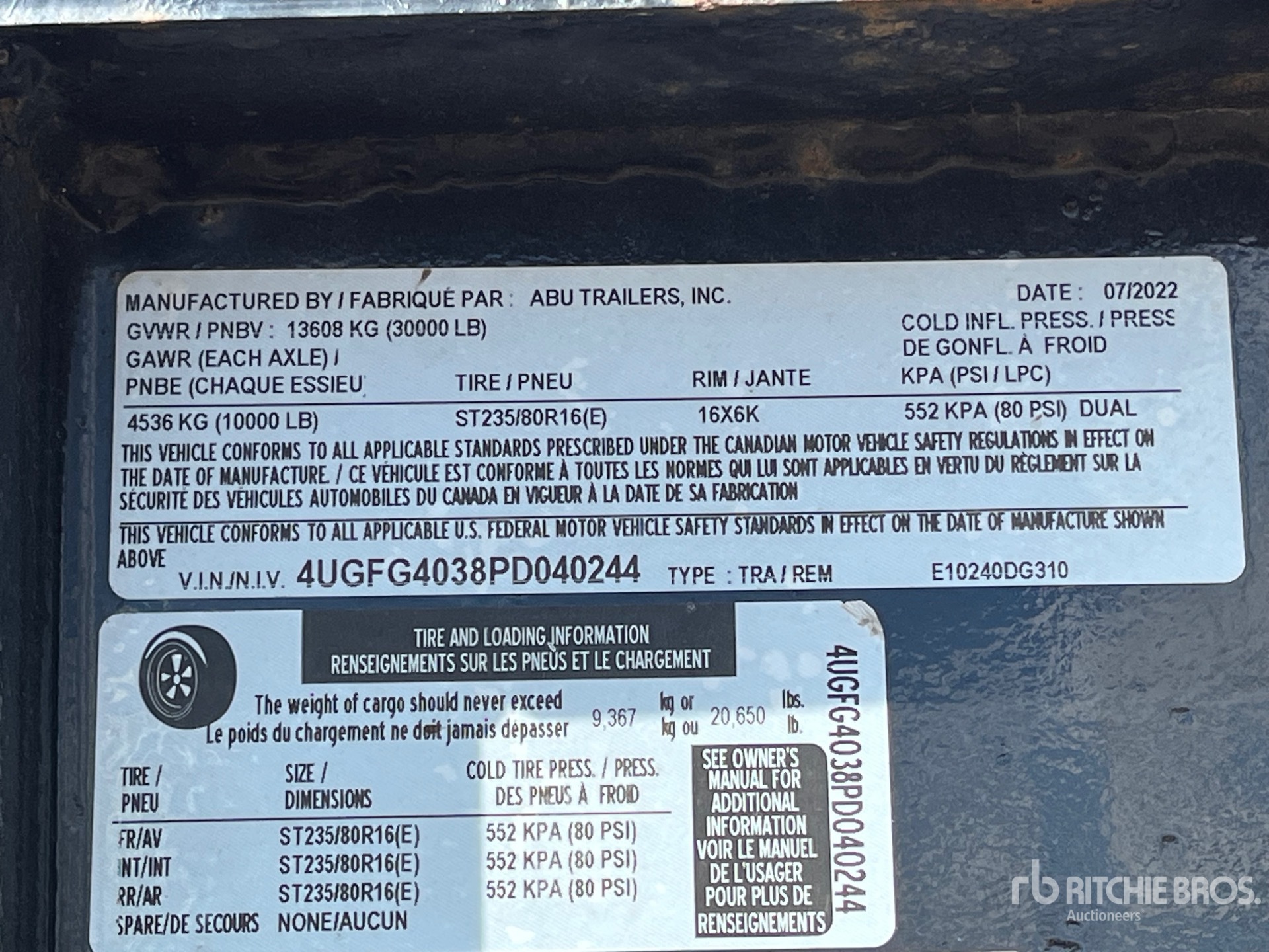 General Appearance with Serial Number / VIN