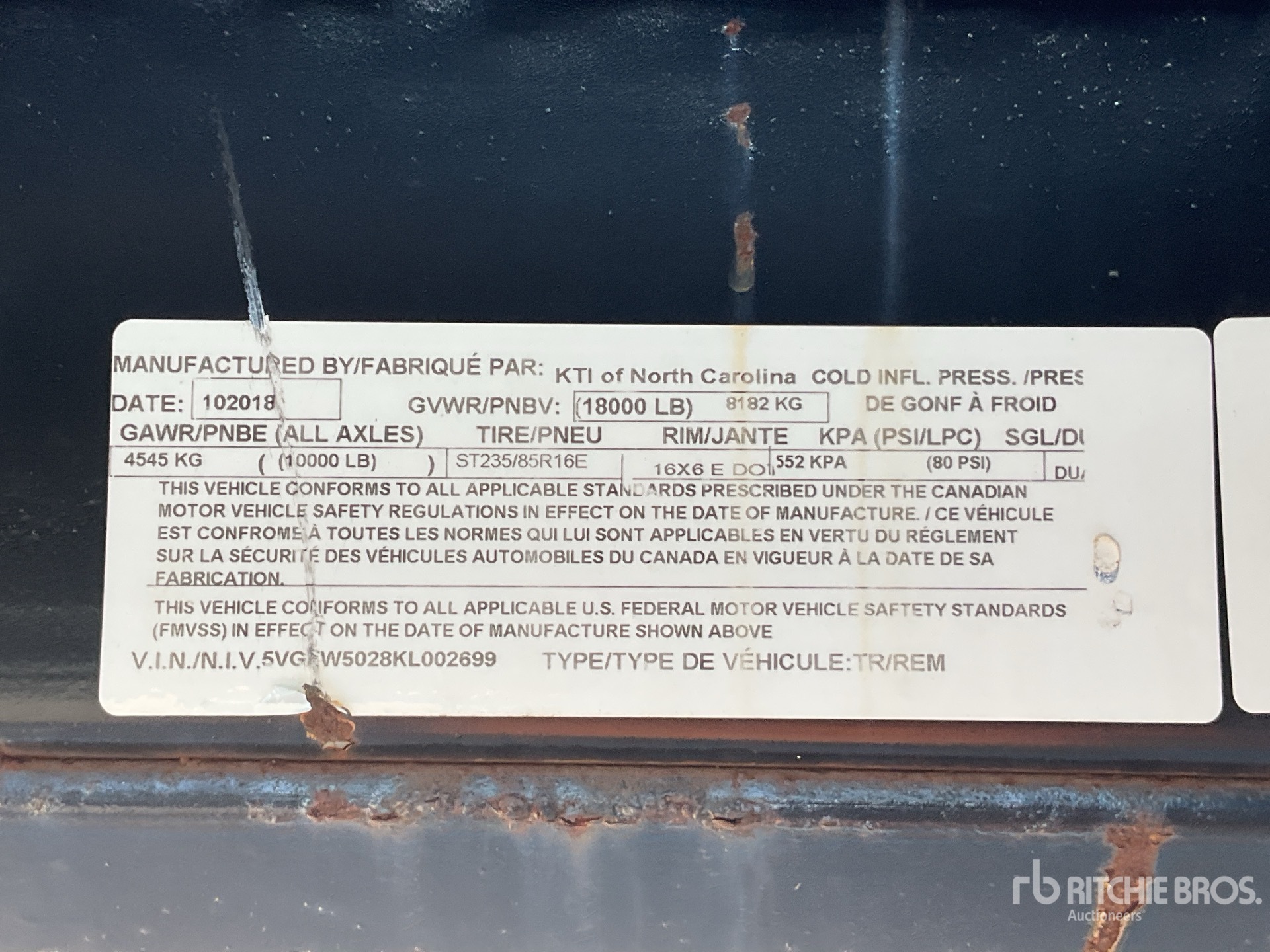 General Appearance with Serial Number / VIN