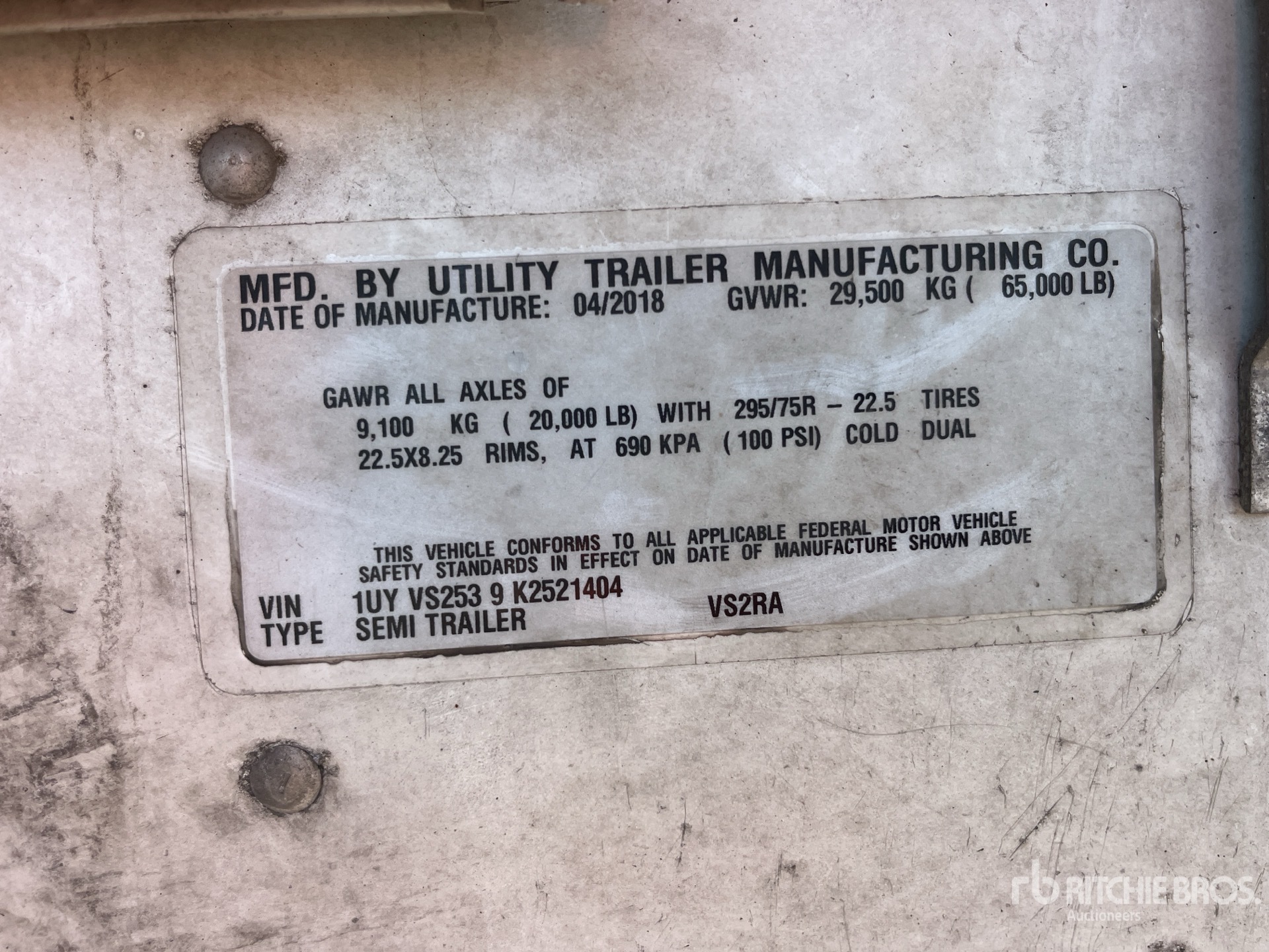 General Appearance with Serial Number / VIN