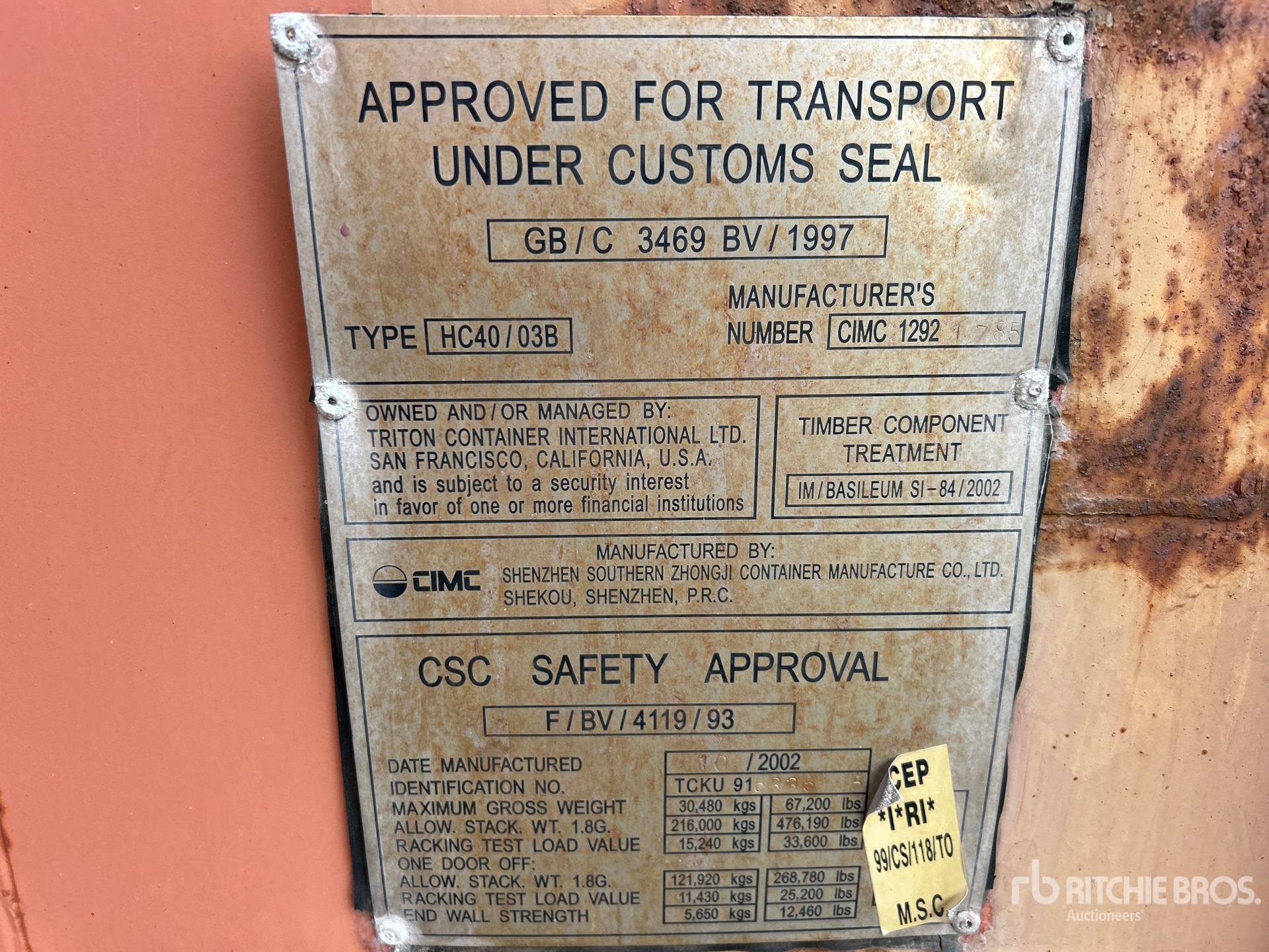 General Appearance with Serial Number / VIN