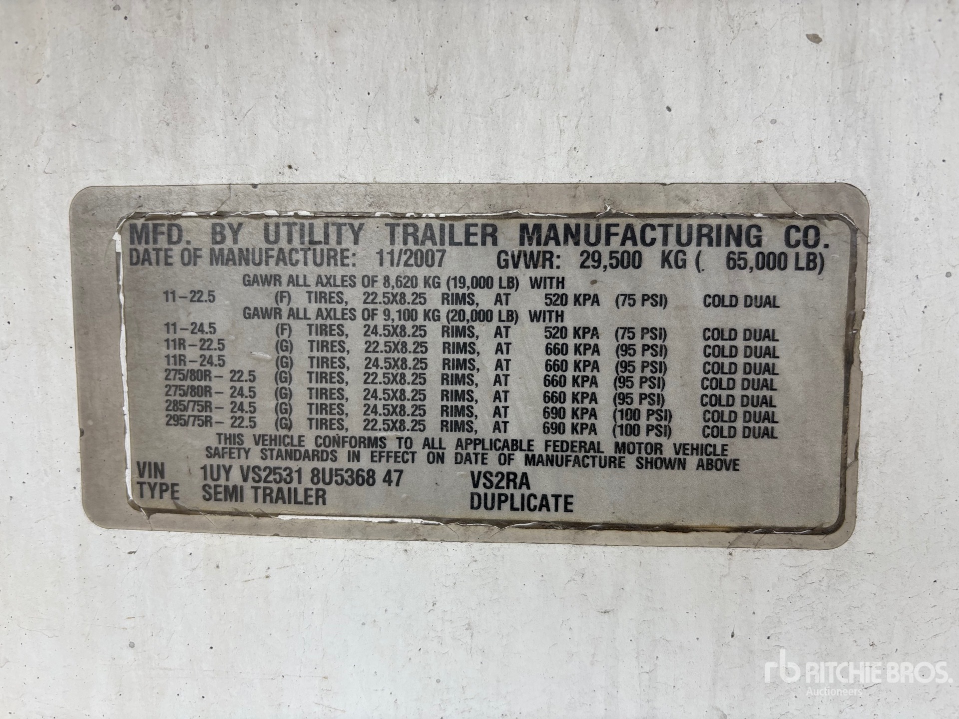 General Appearance with Serial Number / VIN