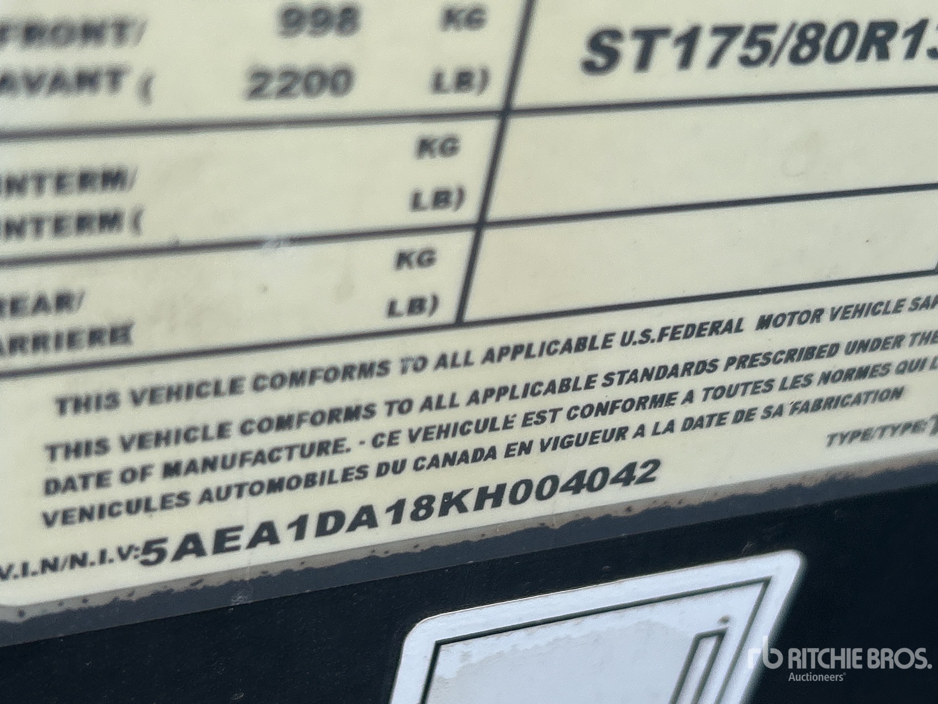General Appearance with Serial Number / VIN
