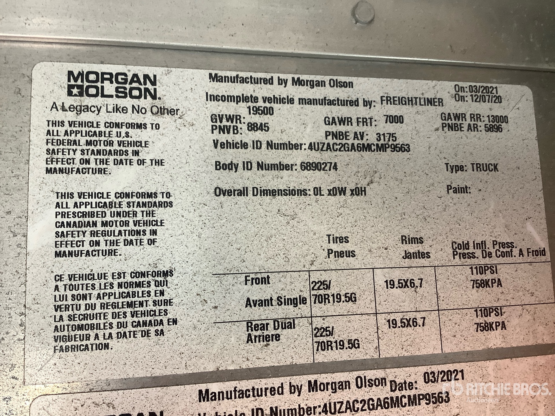 General Appearance with Serial Number / VIN