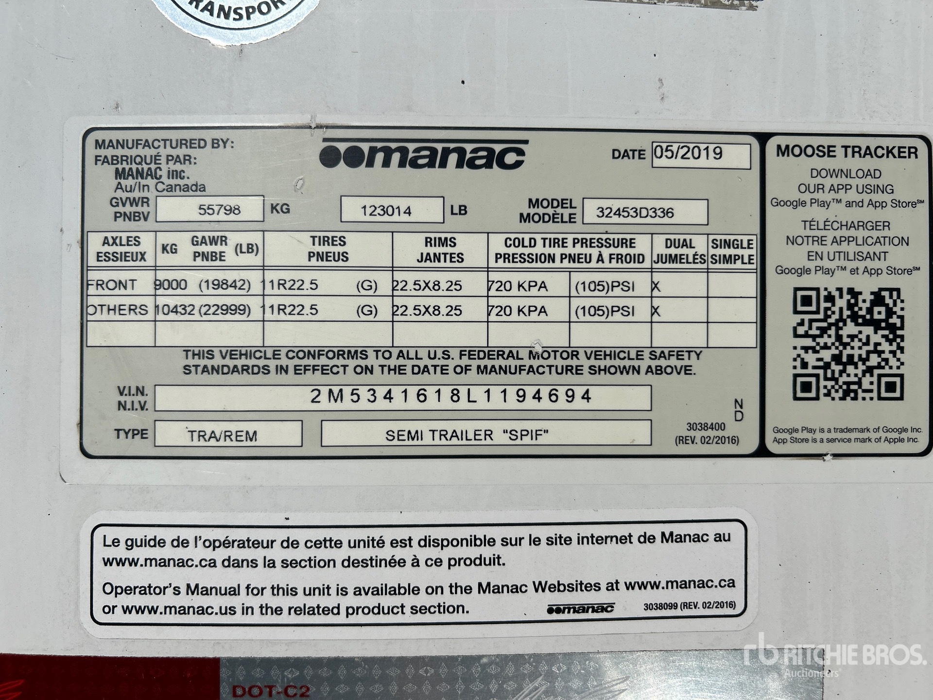 General Appearance with Serial Number / VIN