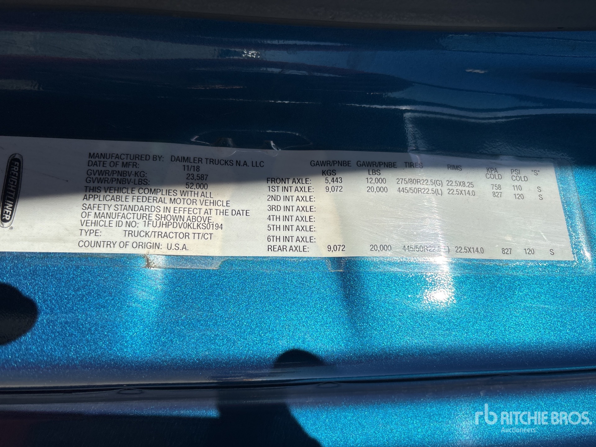 General Appearance with Serial Number / VIN