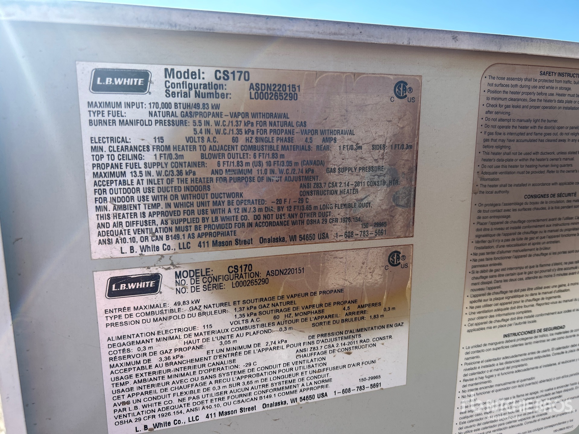 General Appearance with Serial Number / VIN