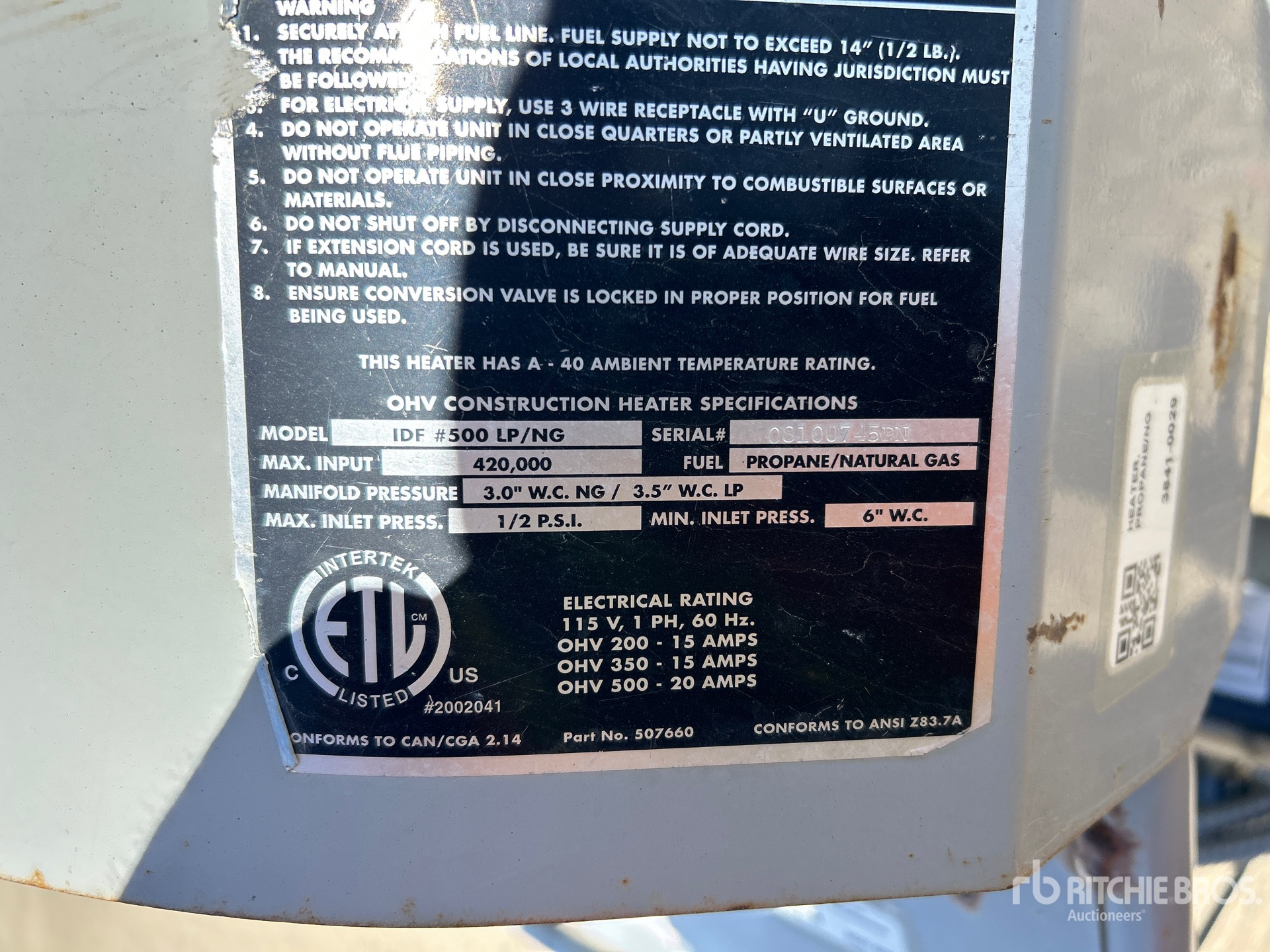 General Appearance with Serial Number / VIN