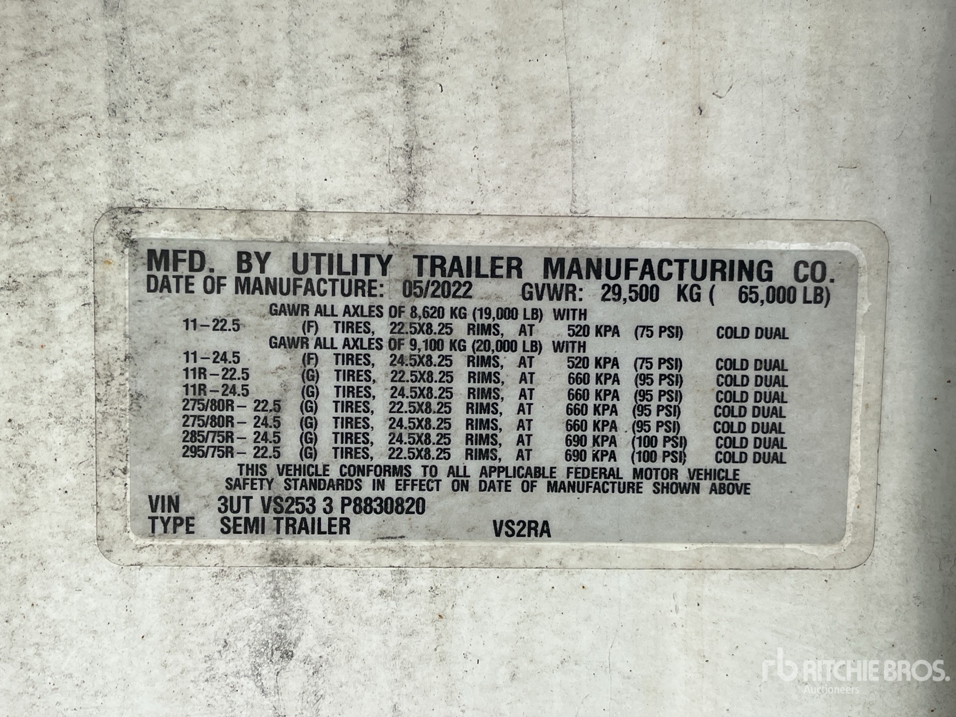 General Appearance with Serial Number / VIN