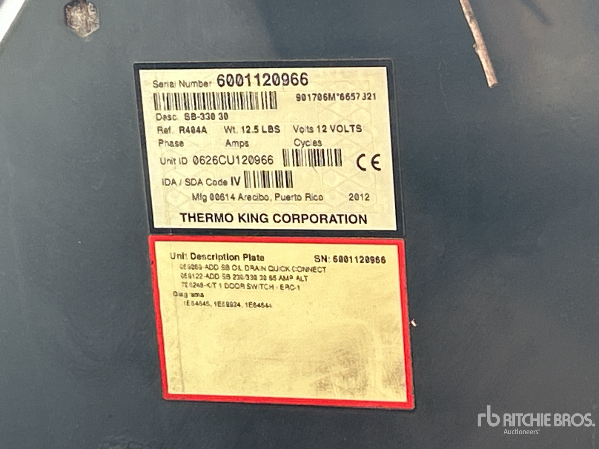 General Appearance with Refrigeration Unit Serial Number