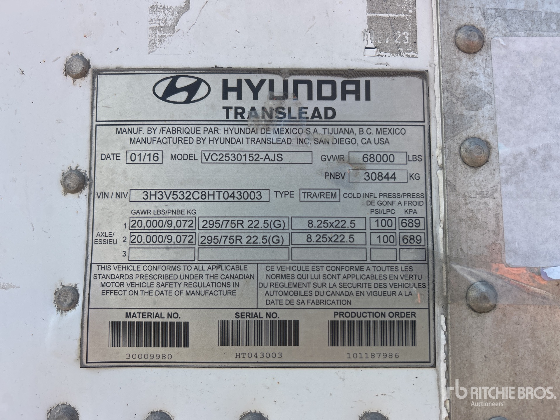 General Appearance with Serial Number / VIN
